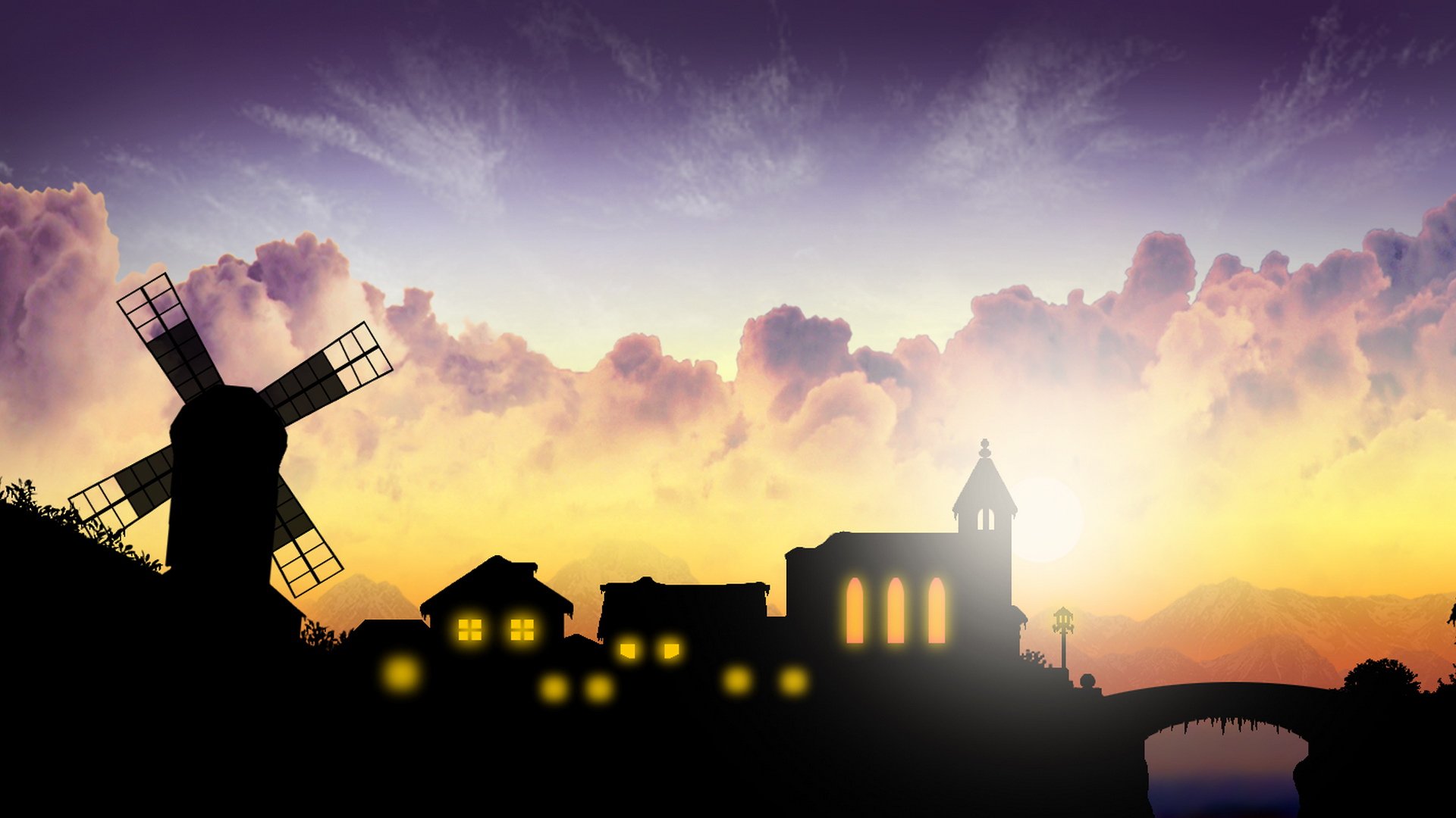 风景,落日余晖,城市,夕阳,儿童桌面专用