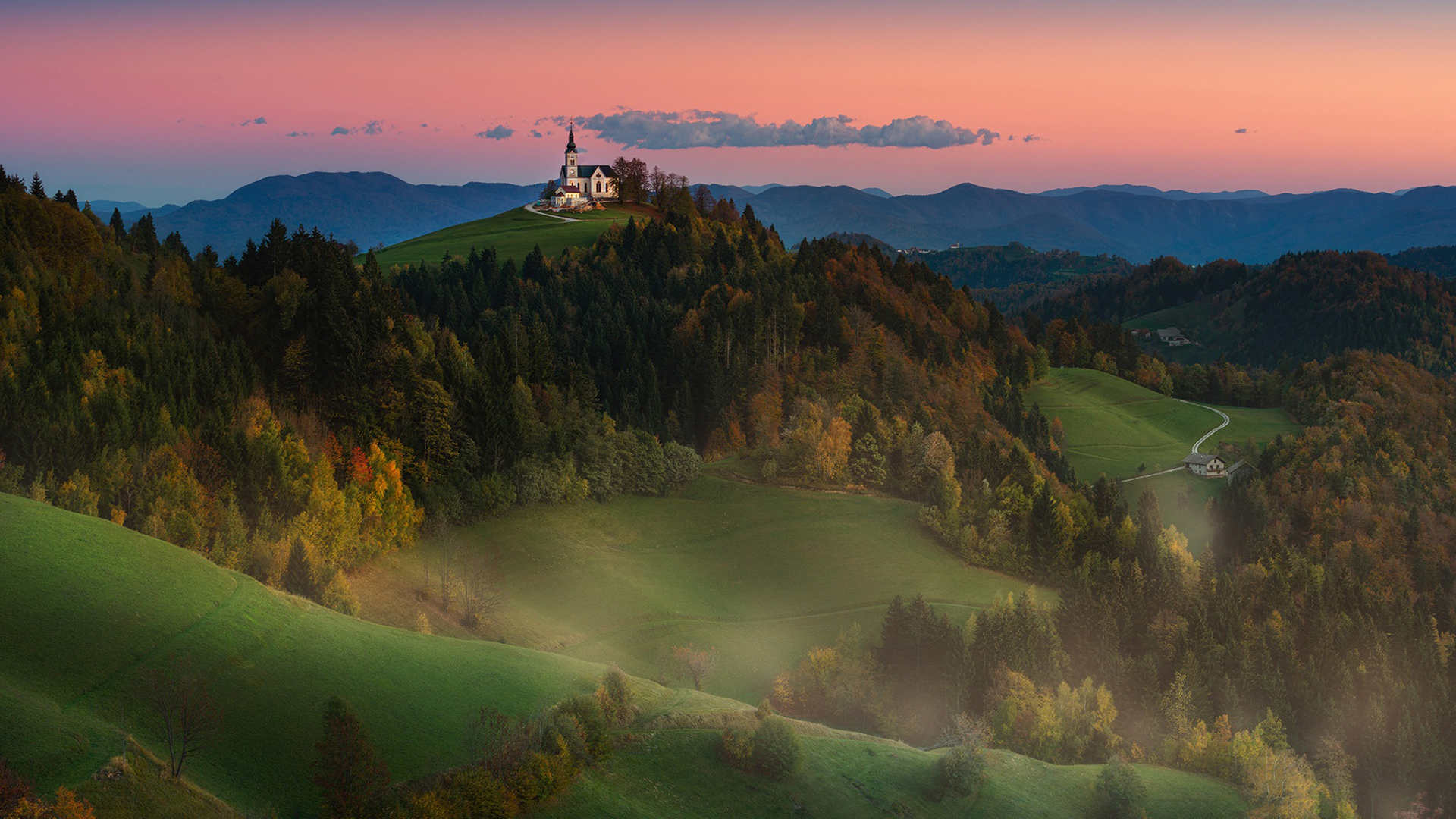 落日余晖,城堡,草原
