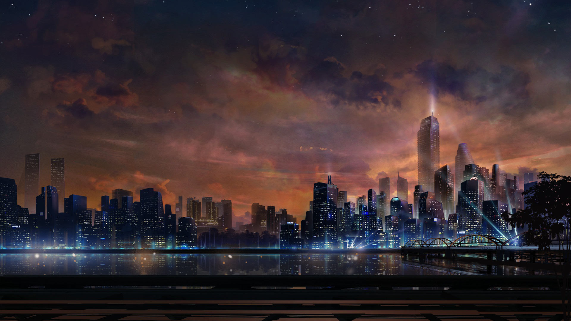 城市夜景,灯光,海滨