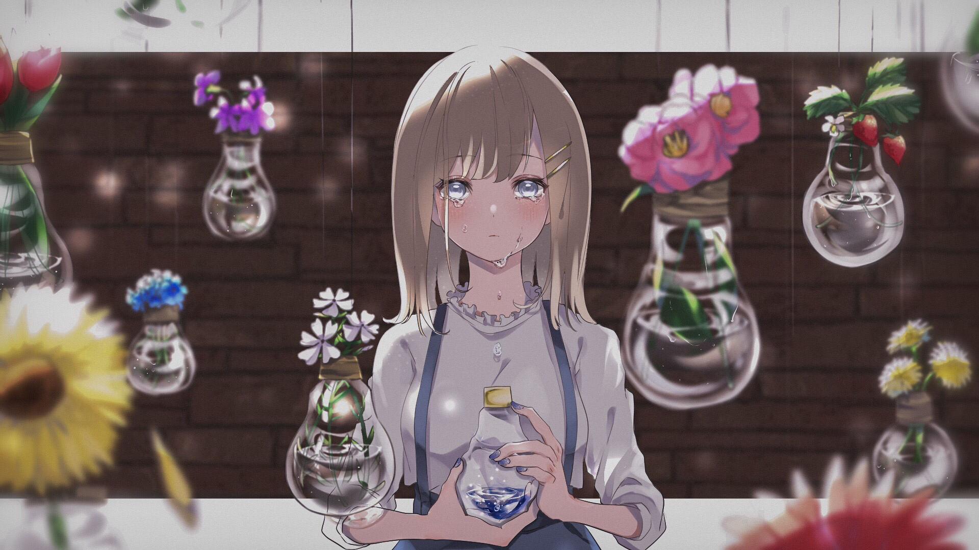 少女,玻璃,泪水