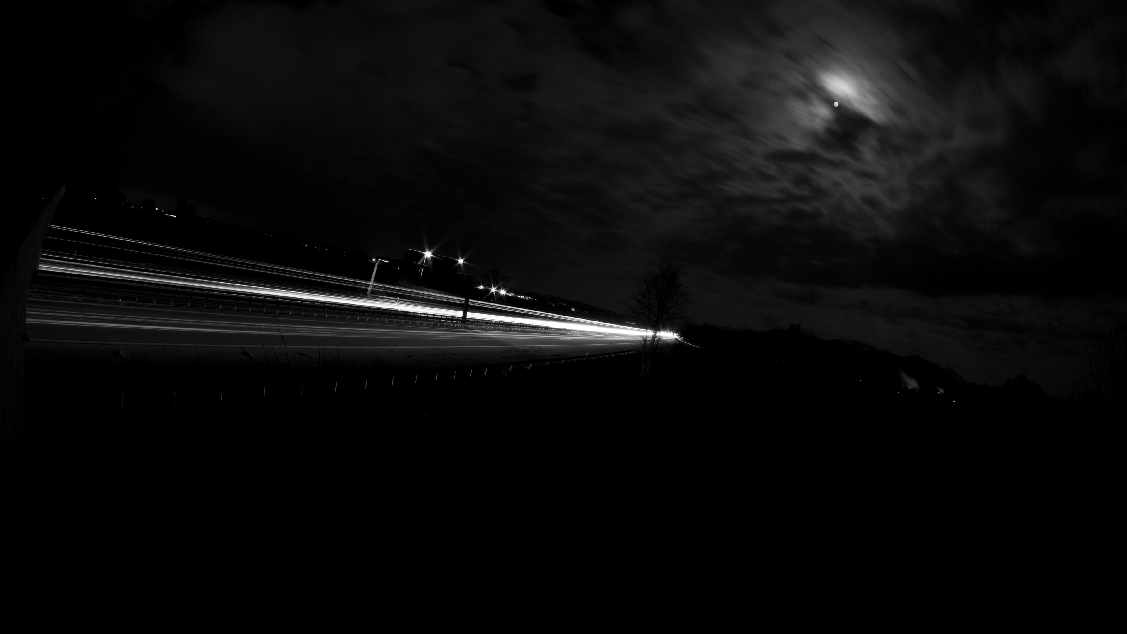 夜景,公路,月亮