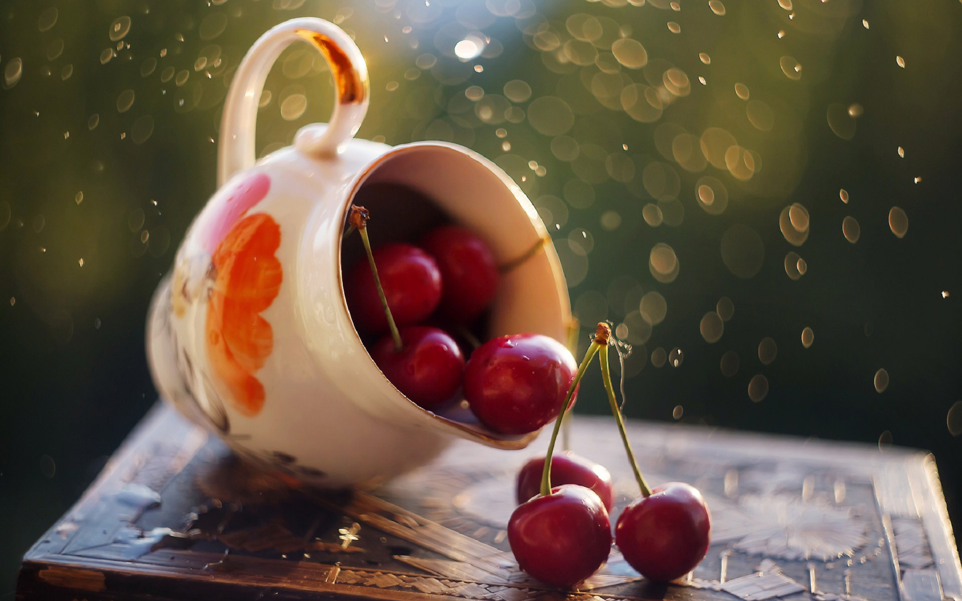 静物写真,樱桃,杯子