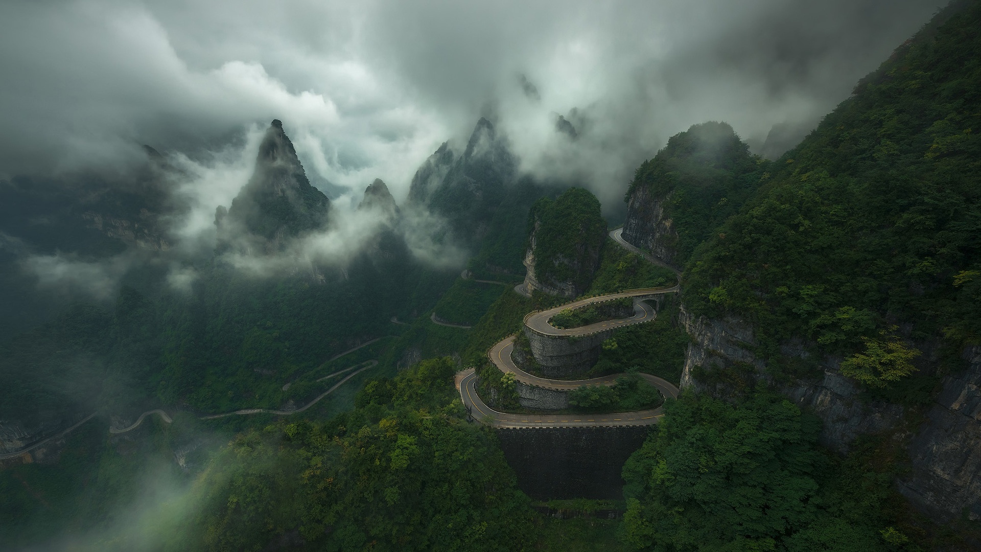 自然风光,盘山公路,云雾