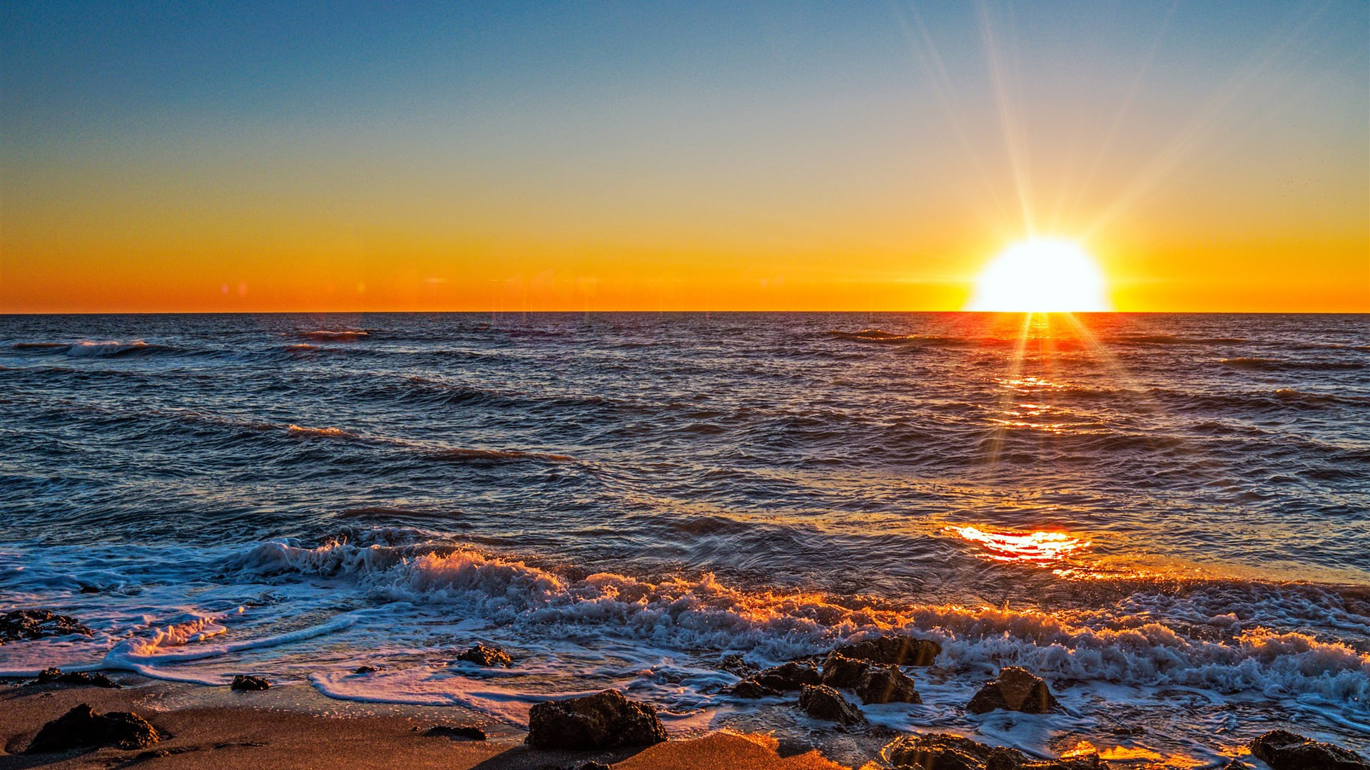 自然风光,日出,大海,海滩,海浪