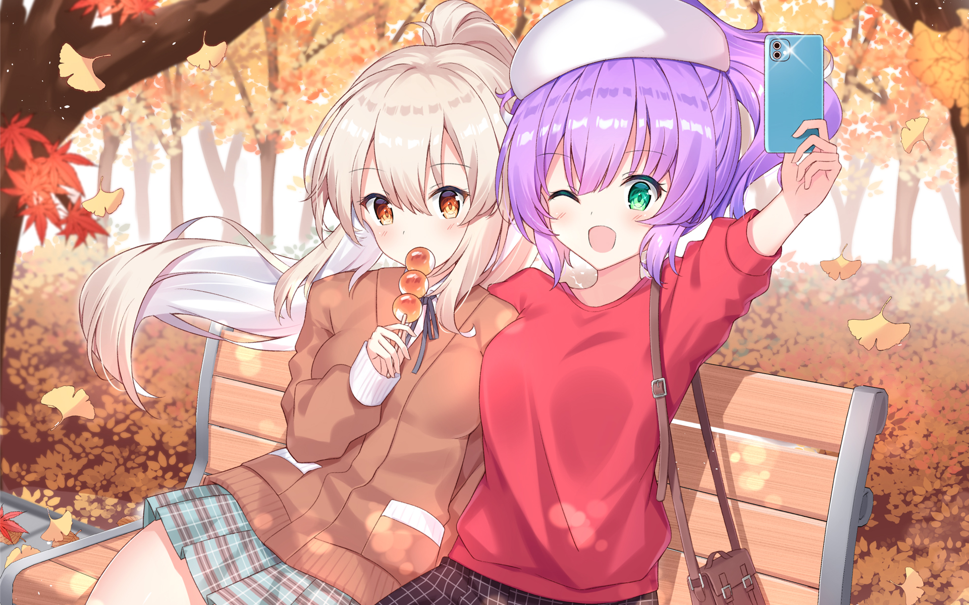 卡通人物,自拍,秋天,公园