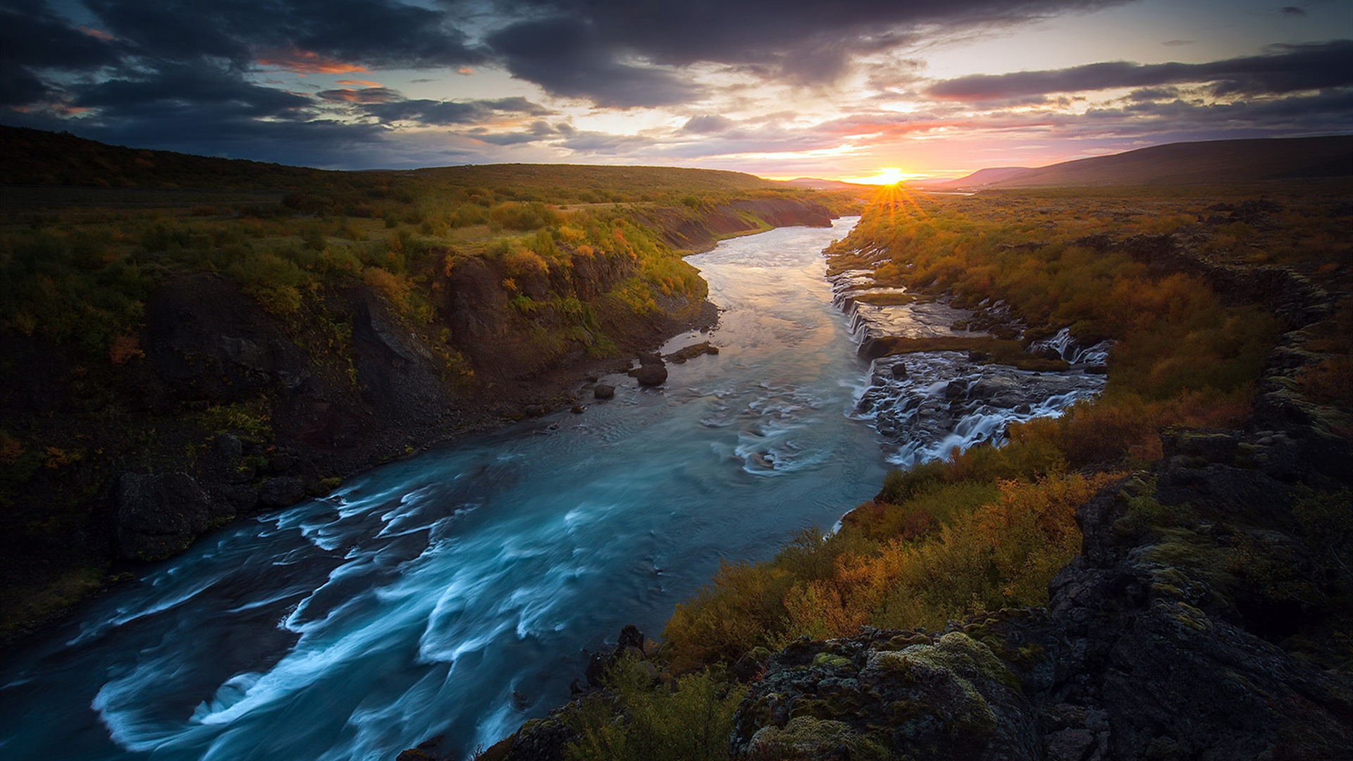 落日余晖,江,秋天