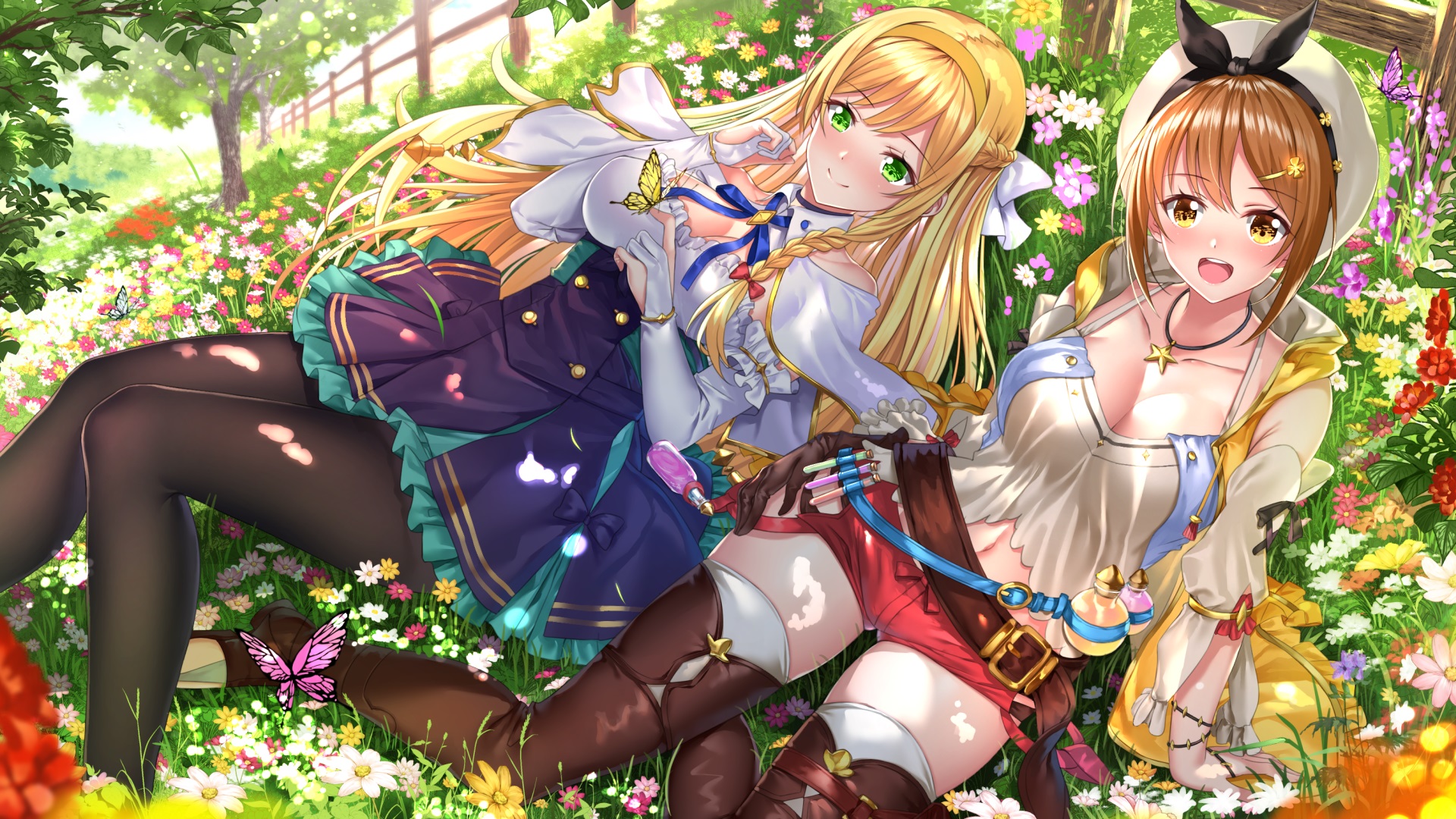 卡通人物,花园,姐妹