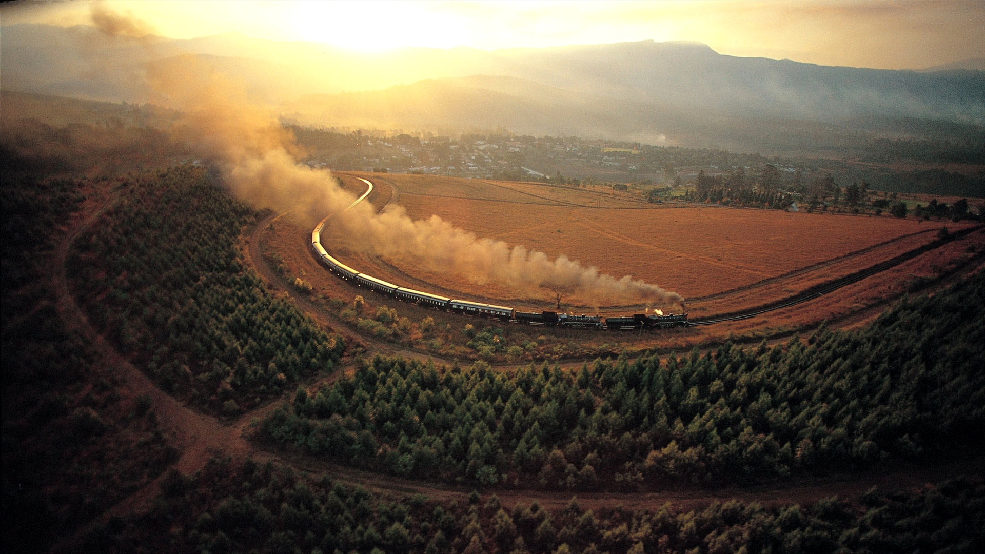 自然风光,火车,落日,晚霞