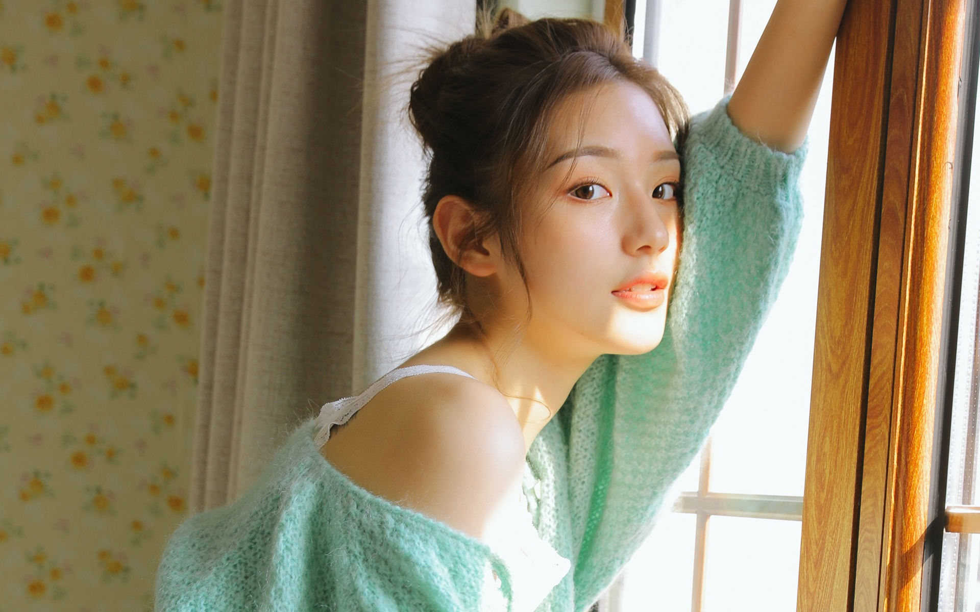 清纯,丸子头,阳光