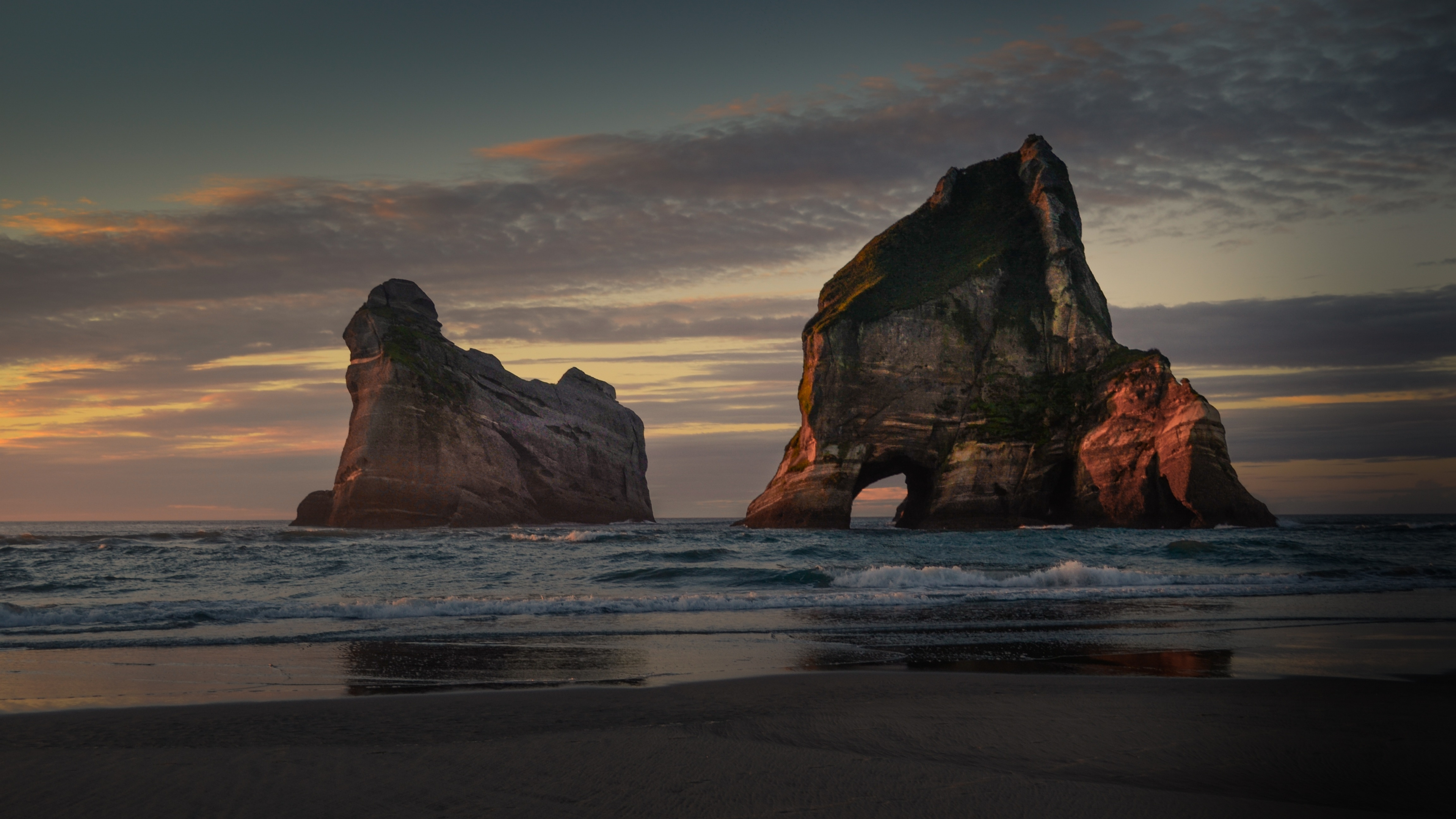 黄昏,海岸,海浪