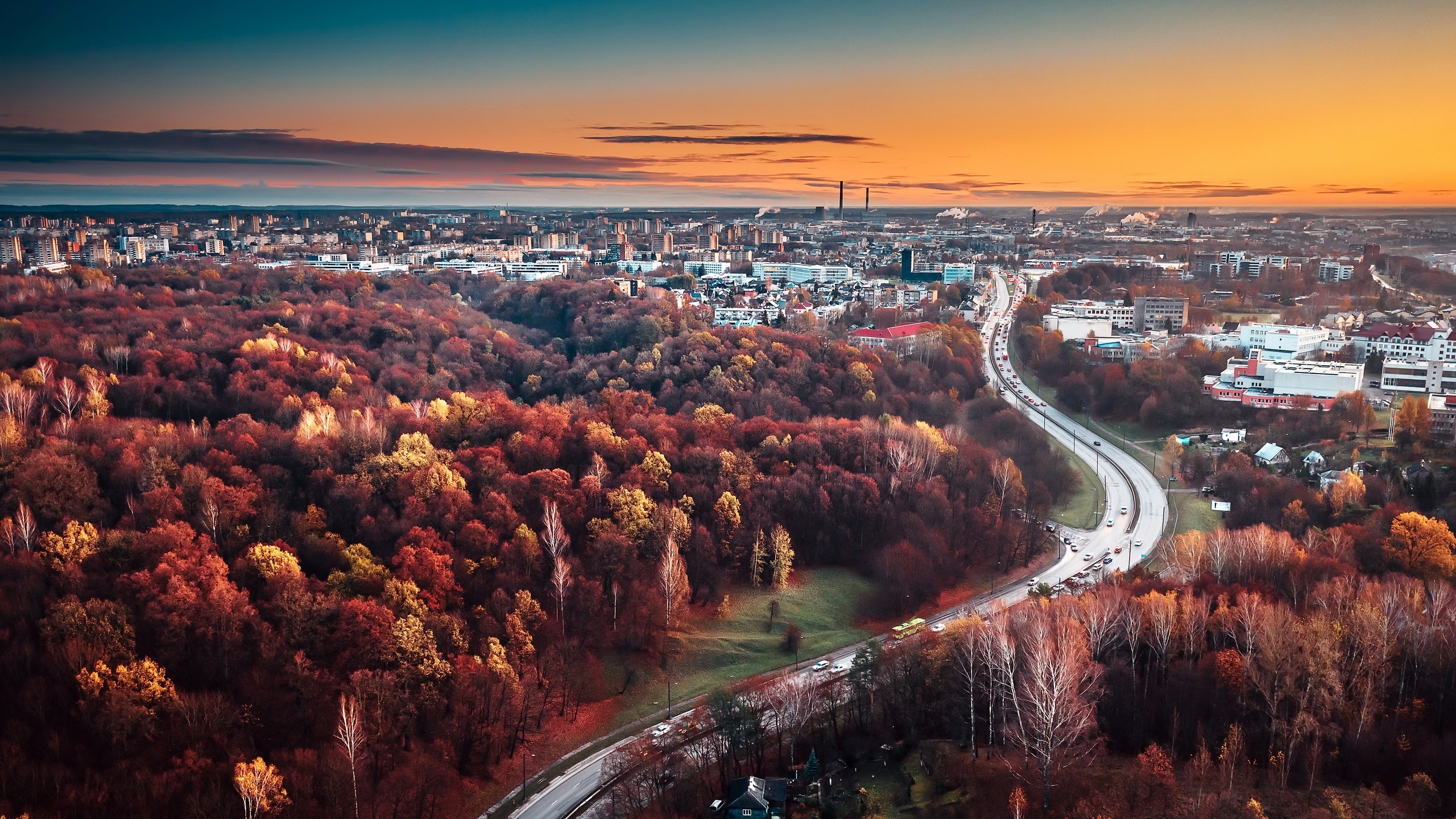 城市夜景,晚霞,秋,红树林