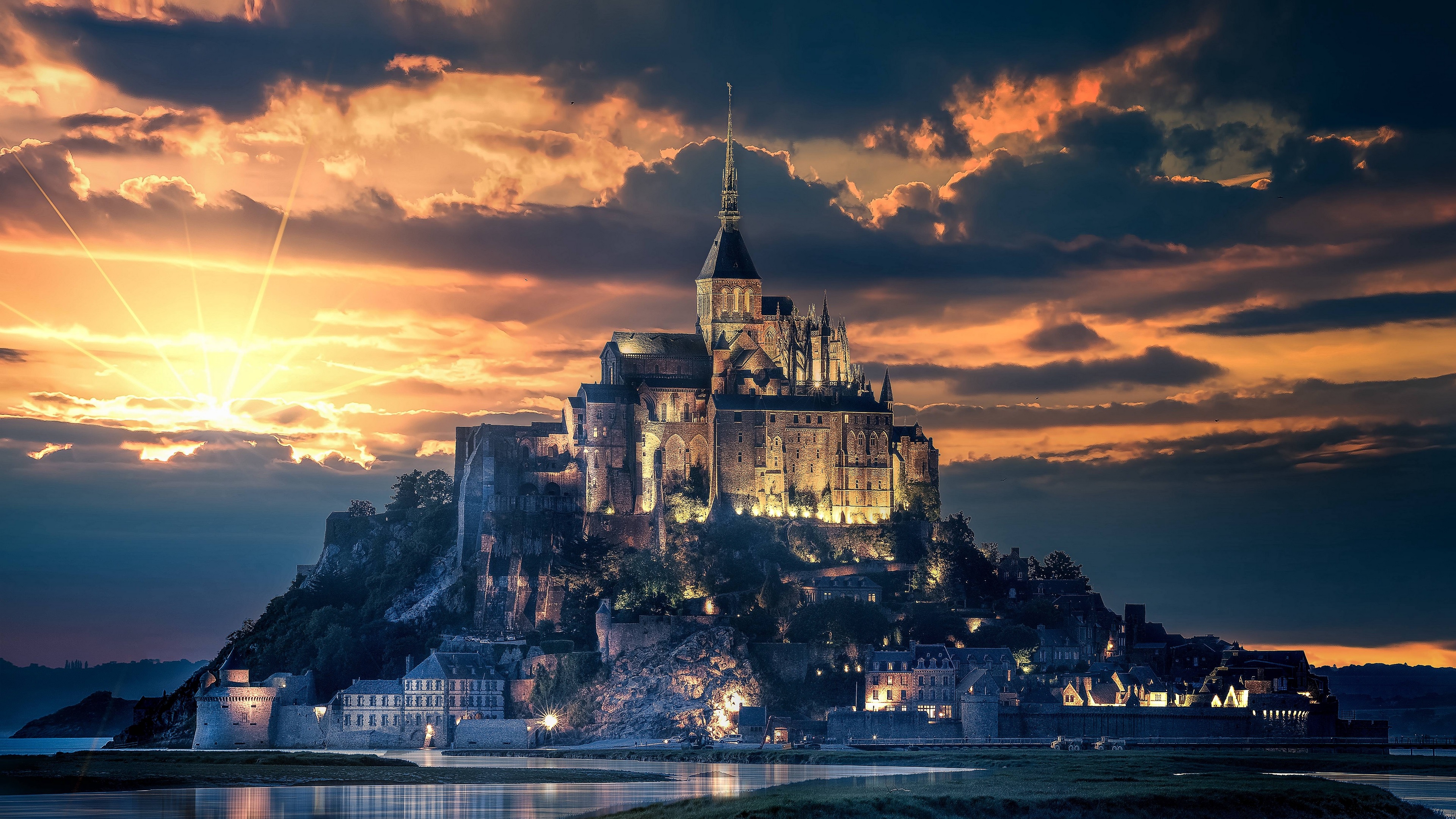 城堡,晚霞,日落