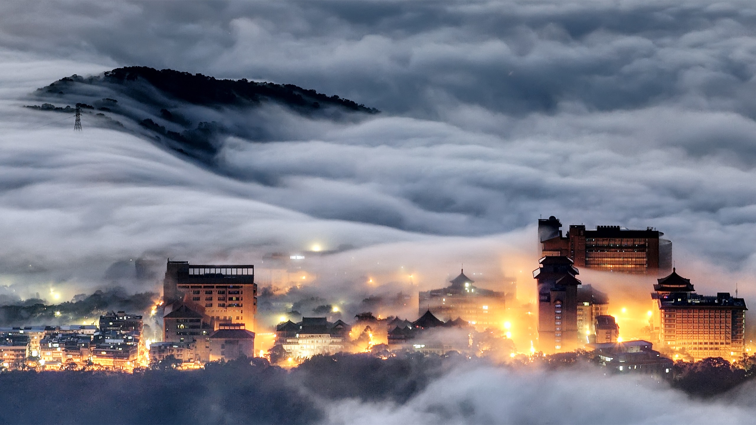 城市夜景,梦幻,迷雾,