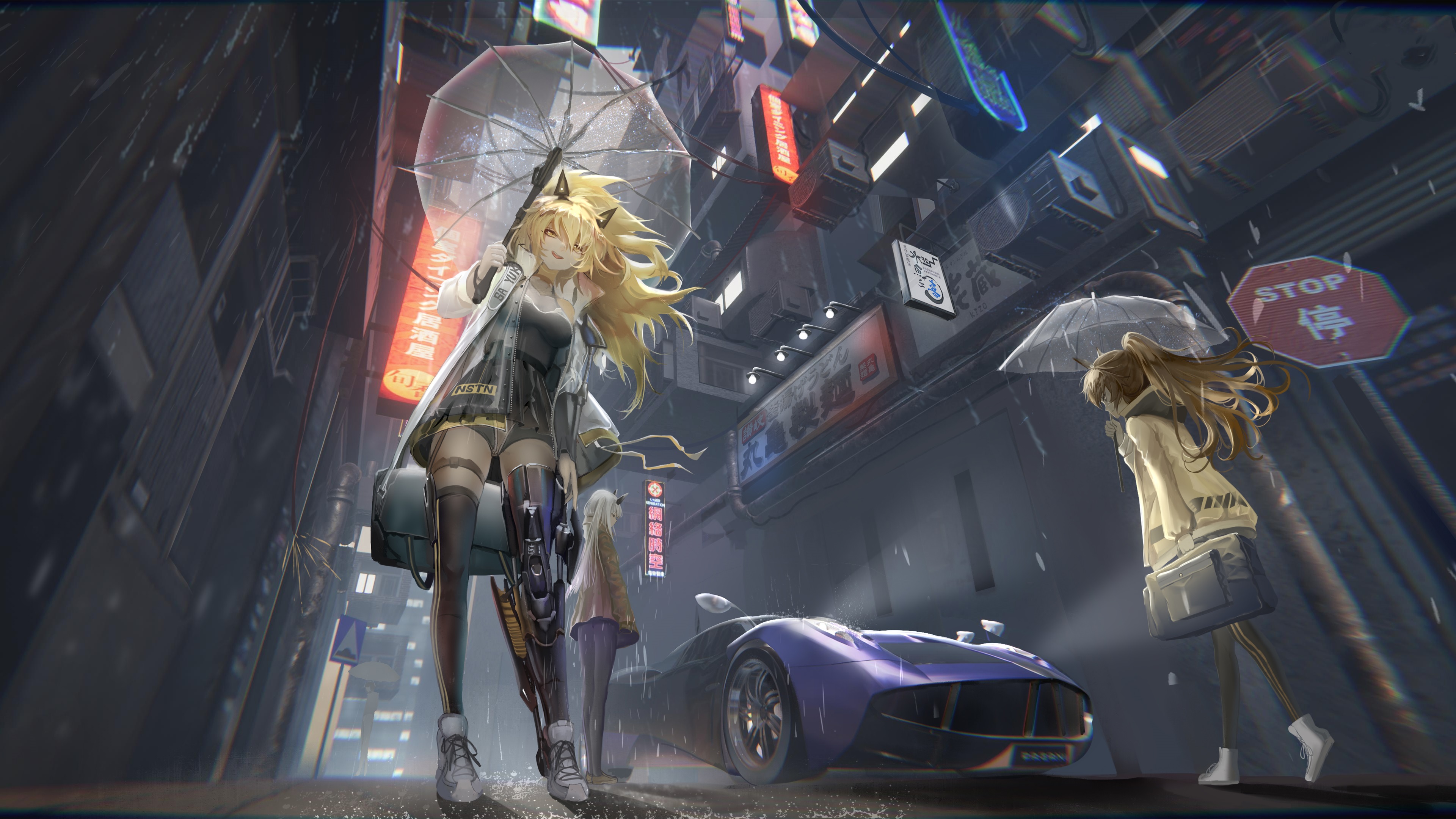 卡通人物,街道,下雨,伞