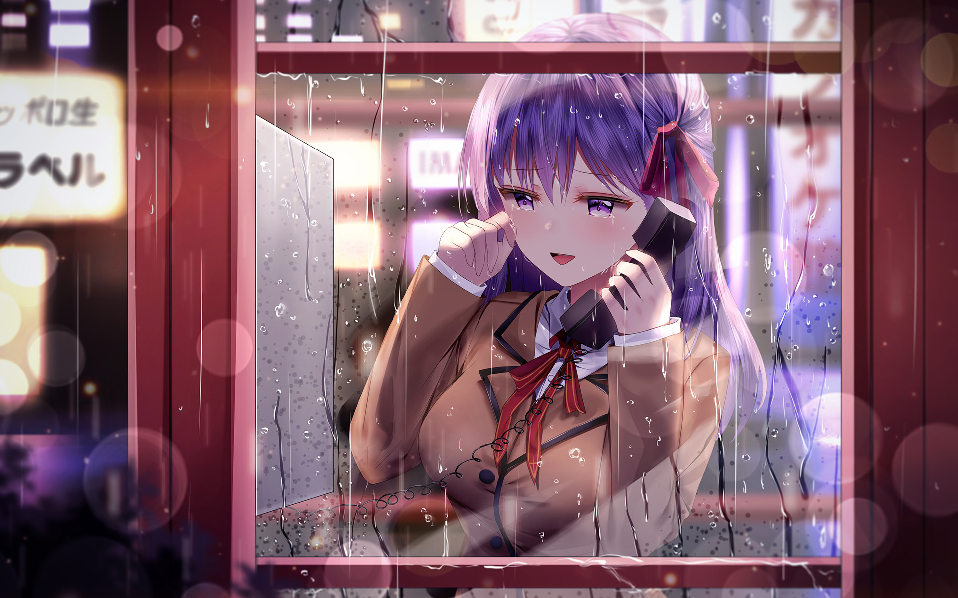 卡通人物,电话亭,下雨天