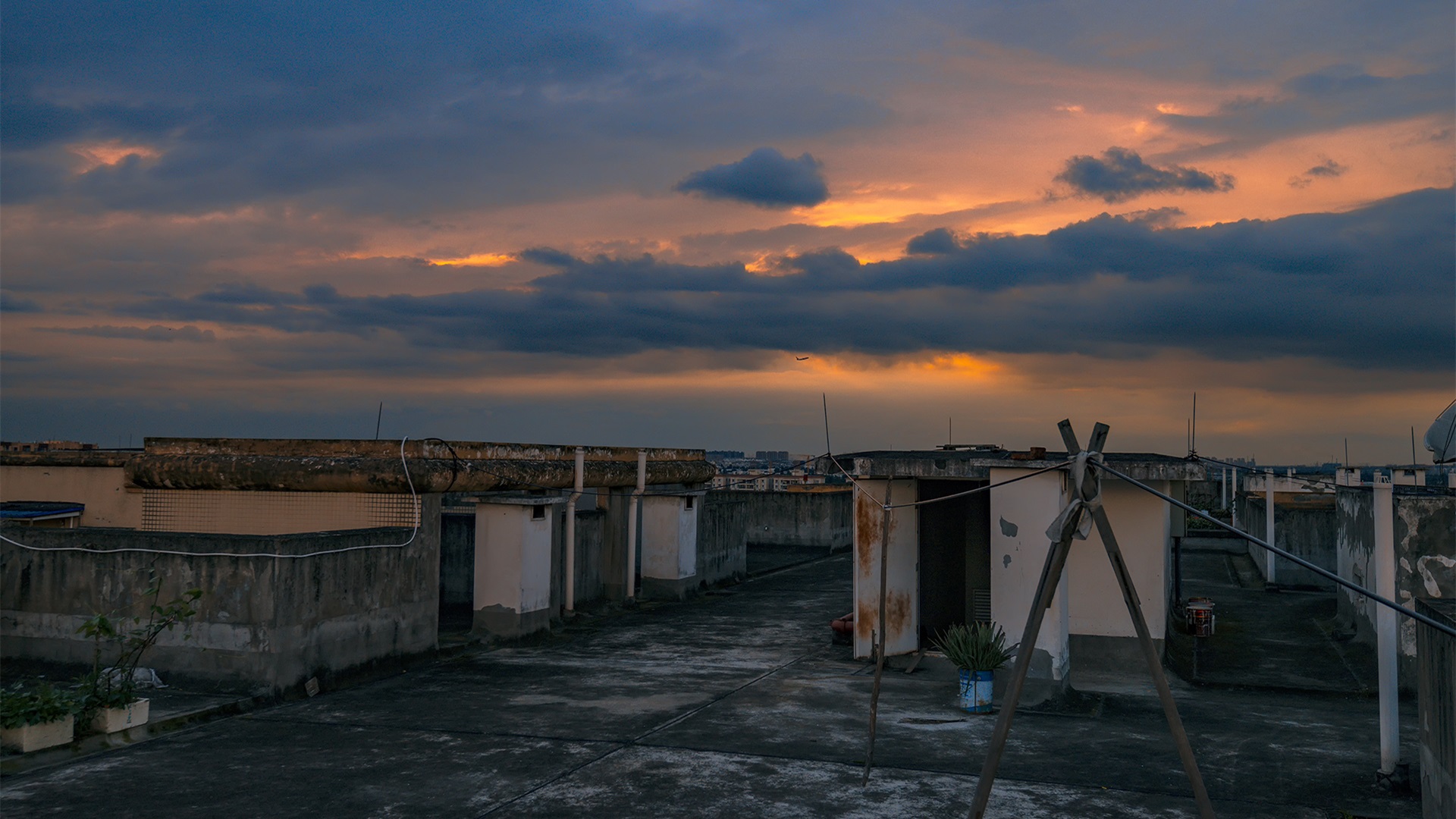城市夜景,天台,晚霞,傍晚