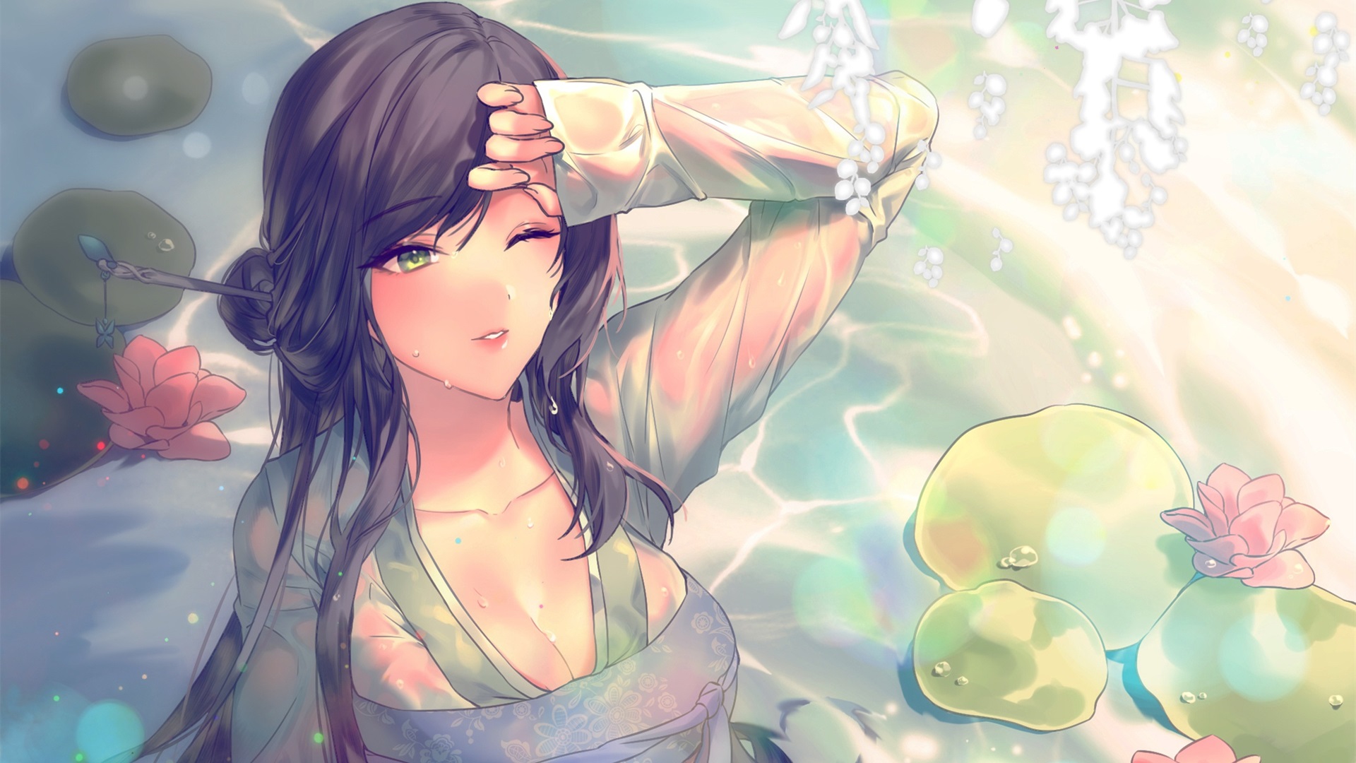 卡通人物,汉服,荷花,芙蓉,夏天,阳光