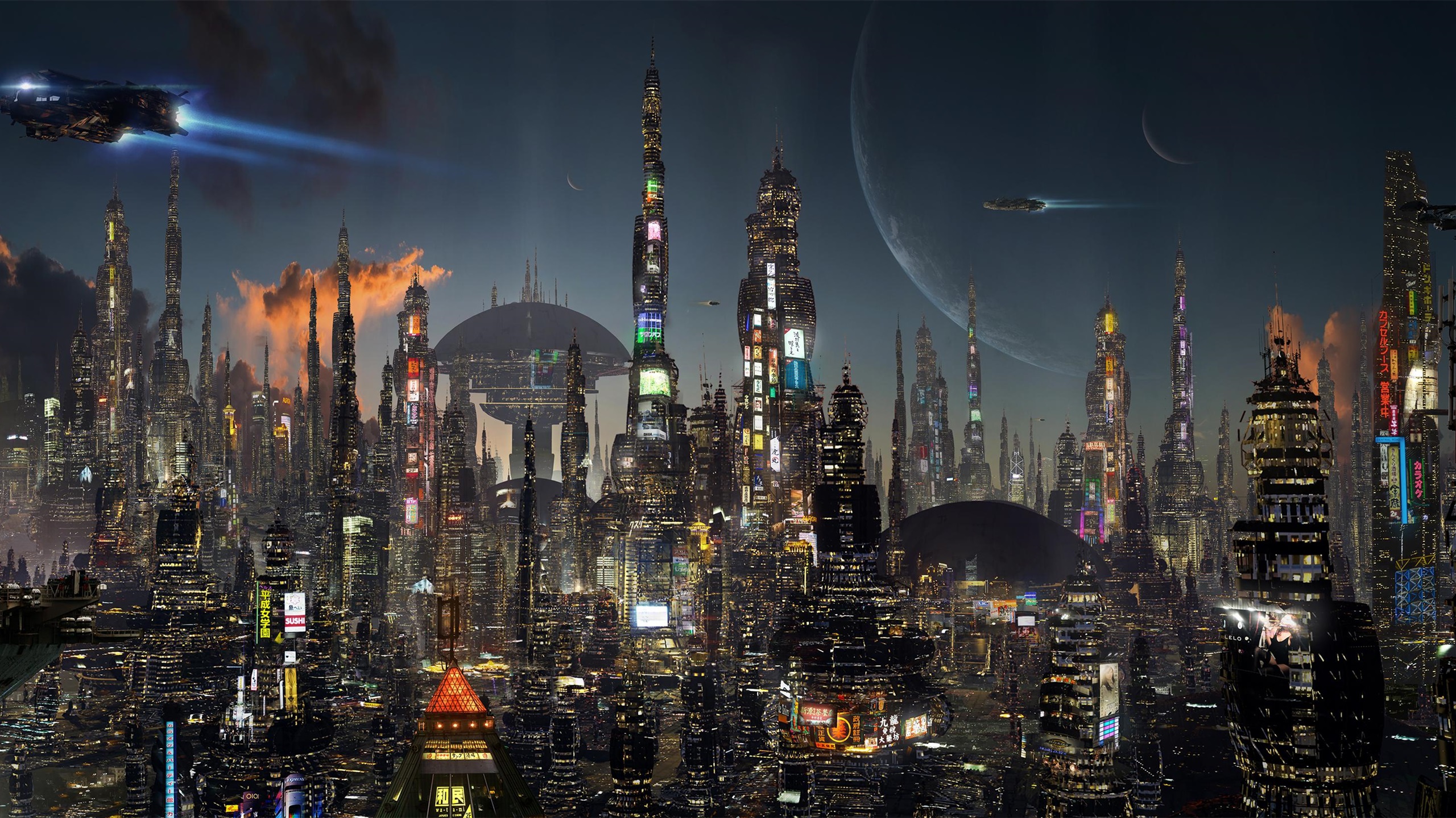 未来城市,飞船,夜景,星球