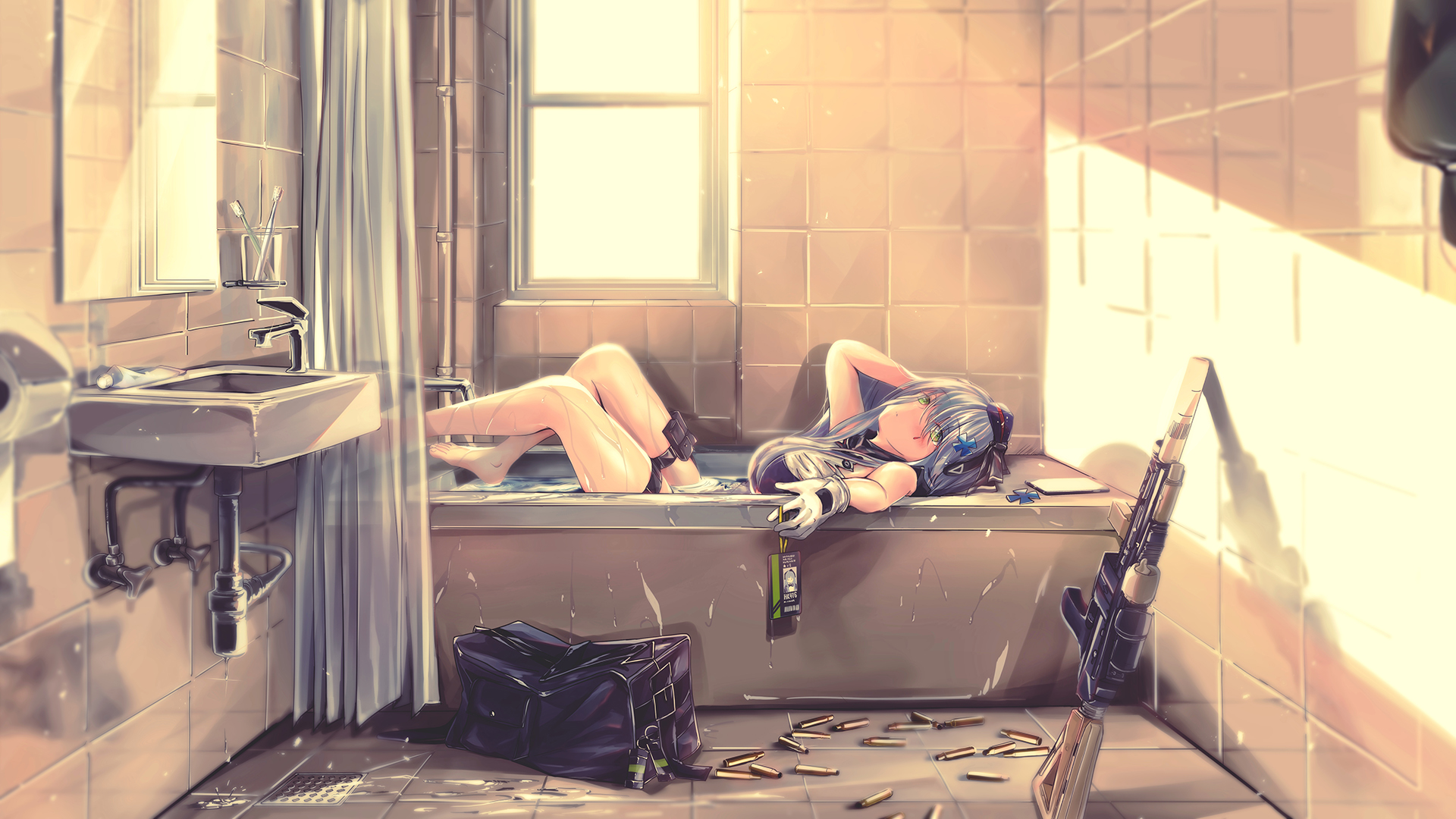 卡通人物,浴室,枪战