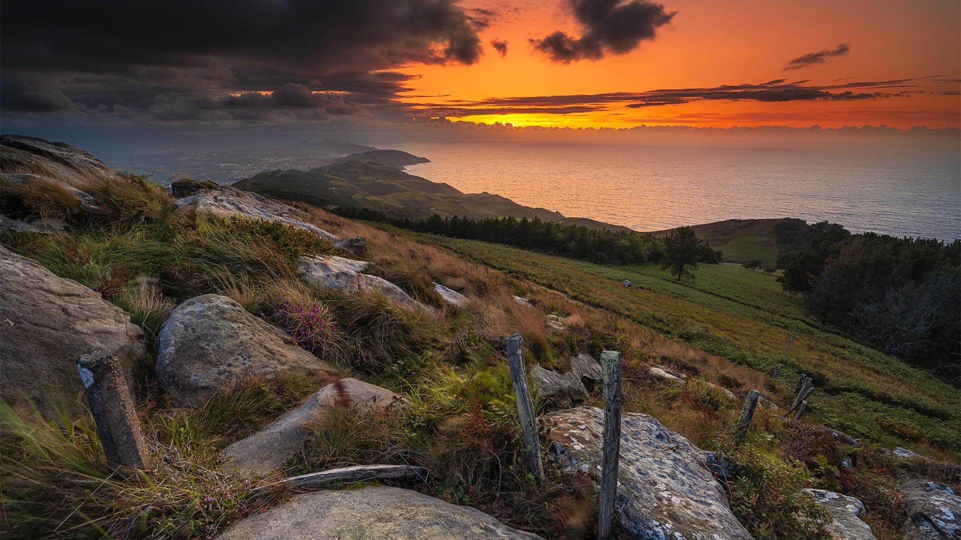 落日余晖,夕阳,海岸,红霞