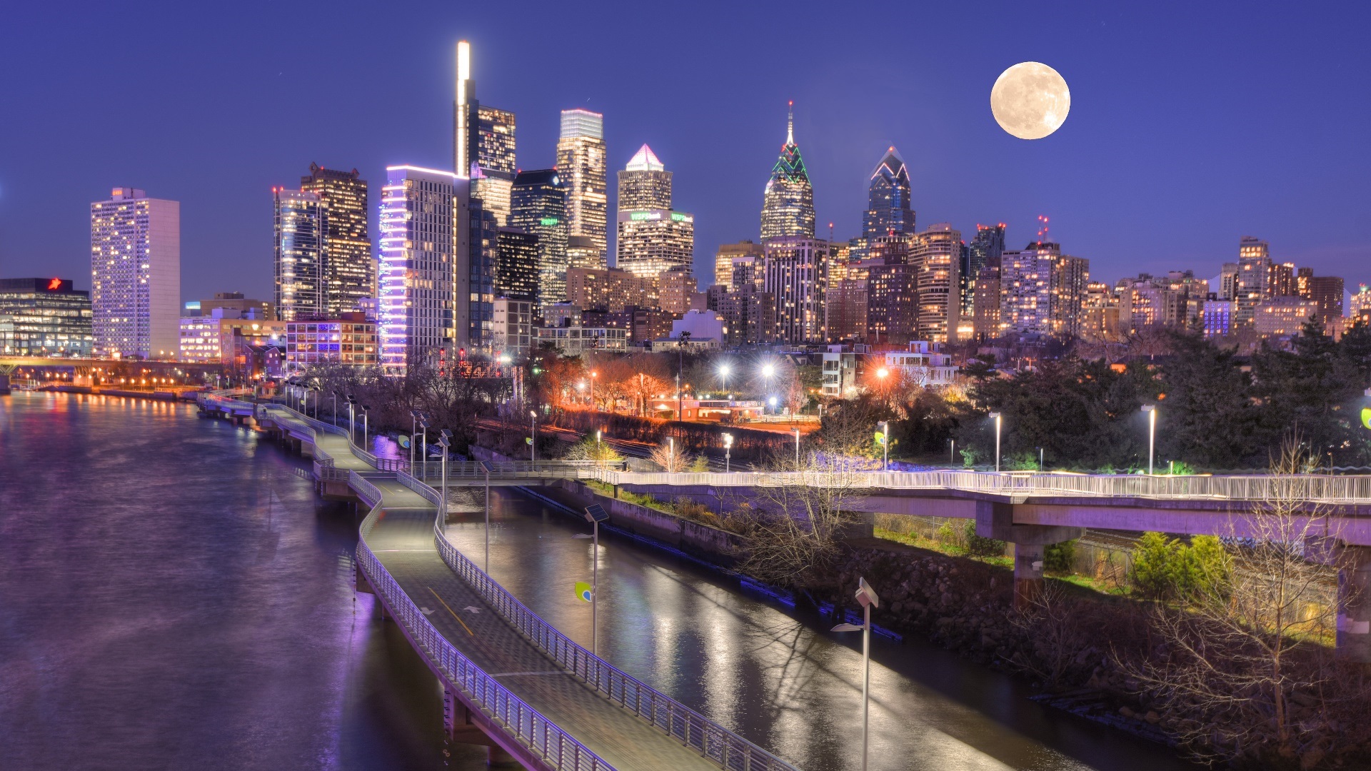 城市夜景,月亮,明月,纽约