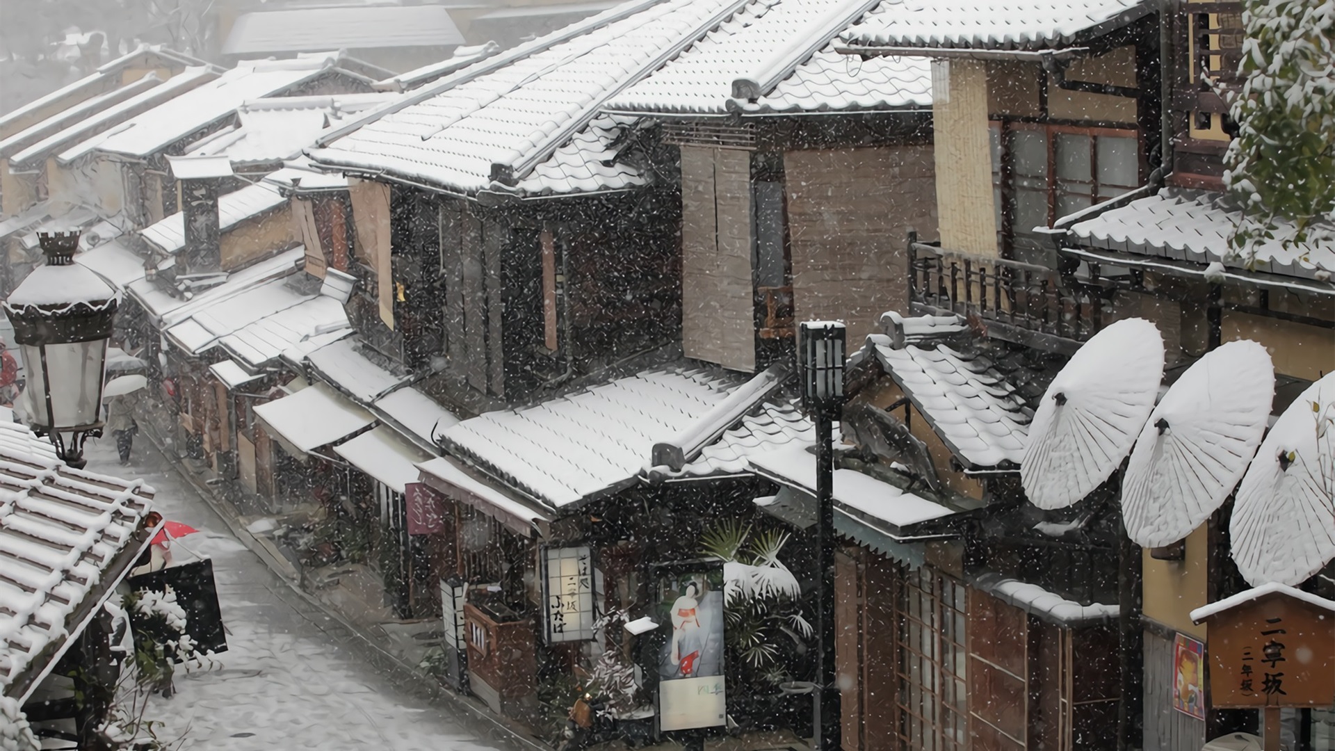 冰天雪地,日本小镇,街道