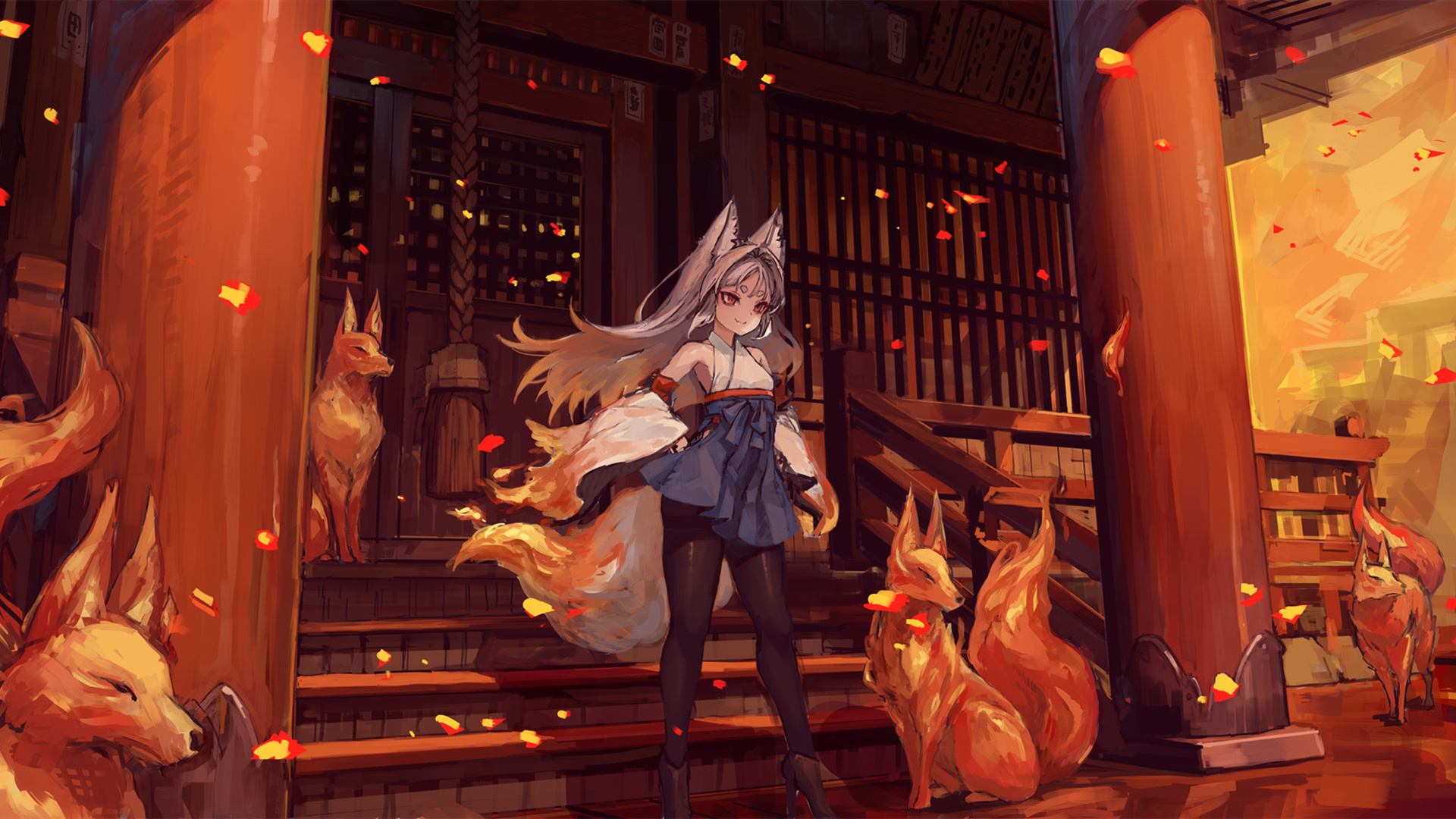 狐狸,神庙,秋天