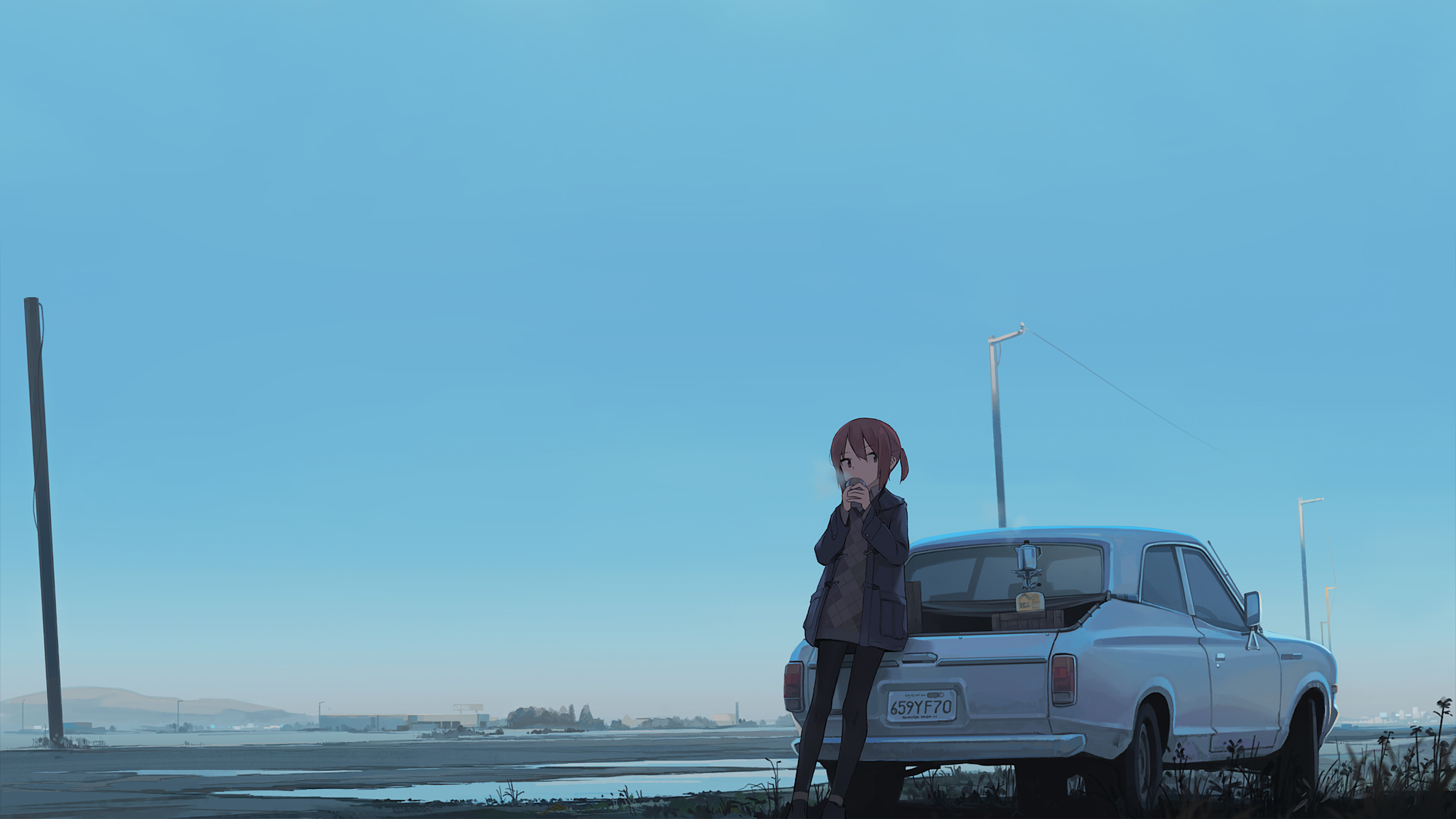 卡通人物,二次元,汽车,等待,天空