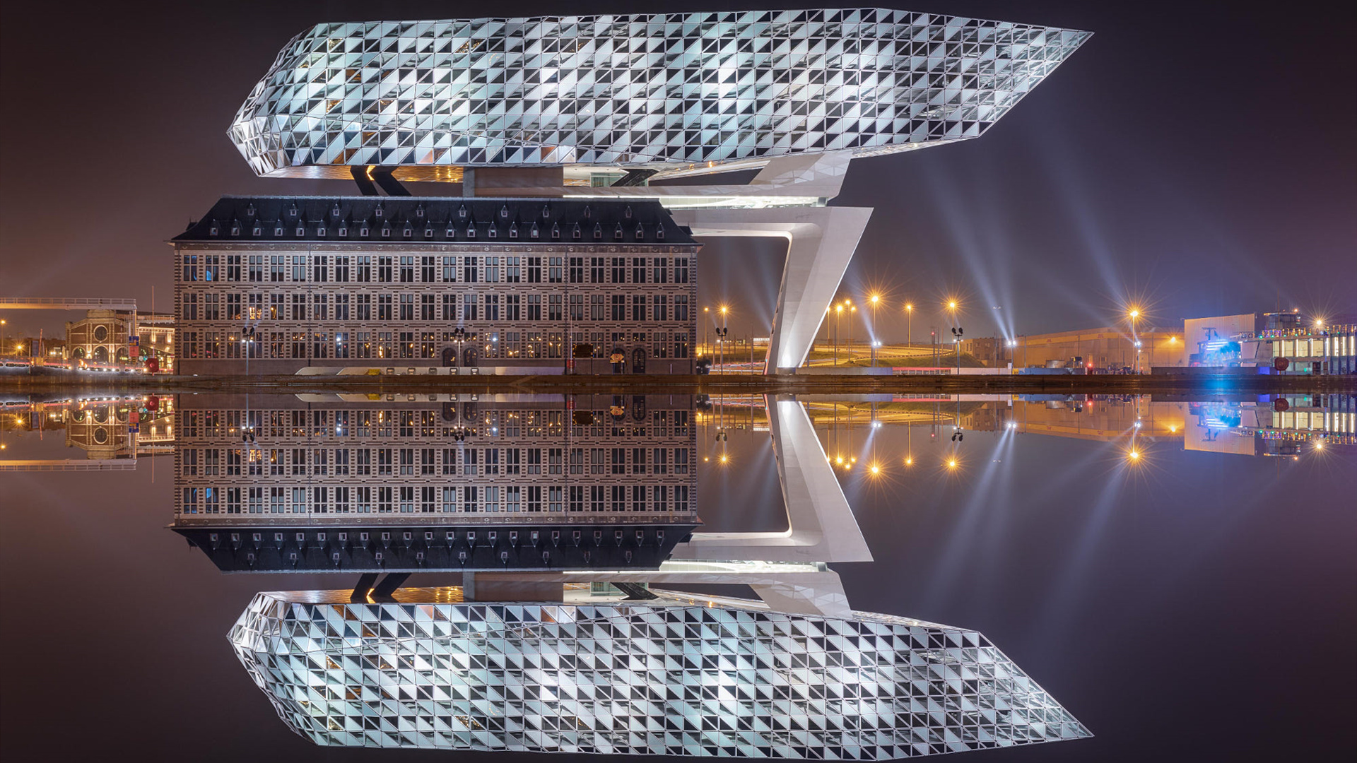 城市夜景,灯光,倒影