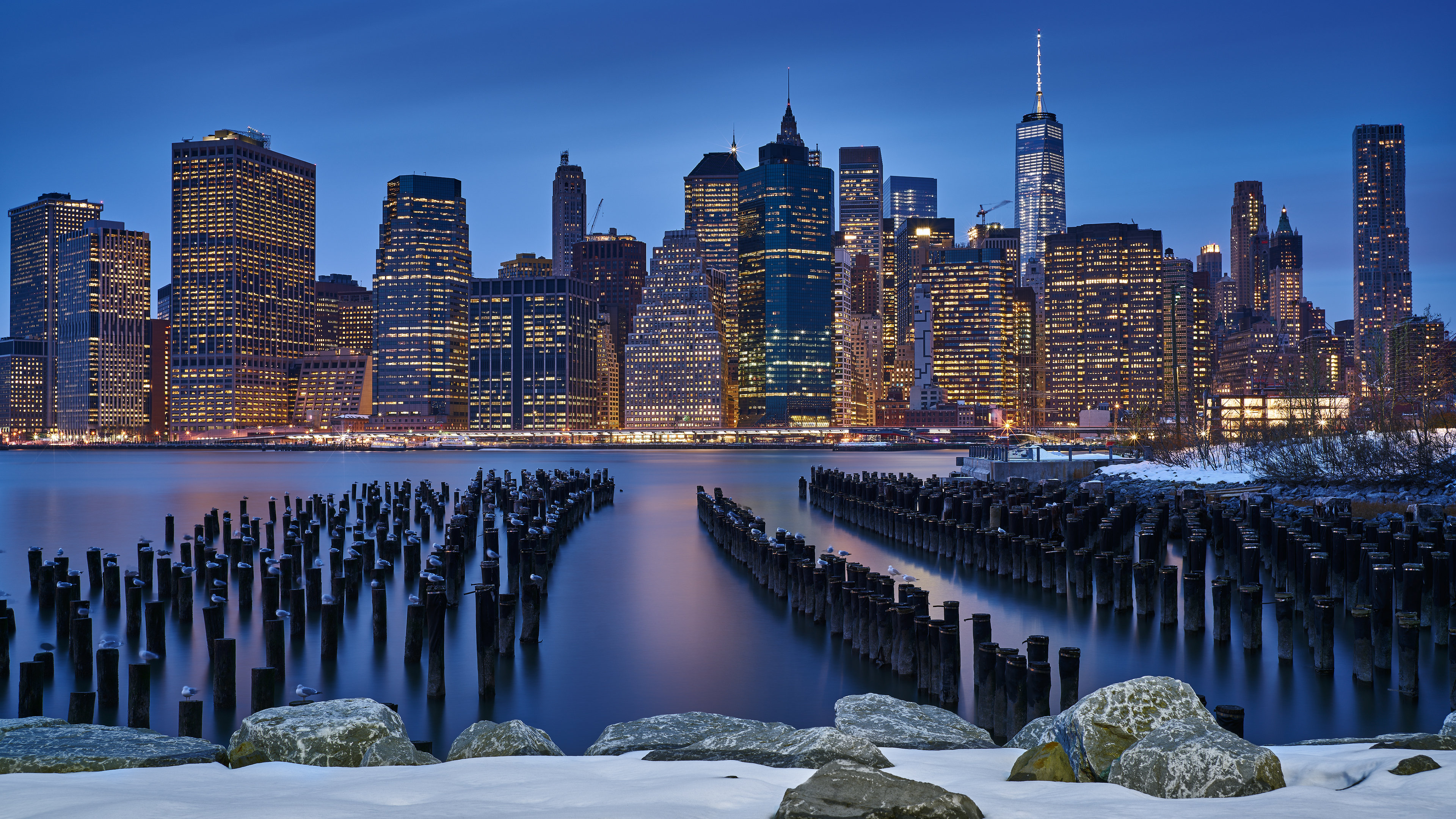 城市夜景,纽约,海岸,璀璨