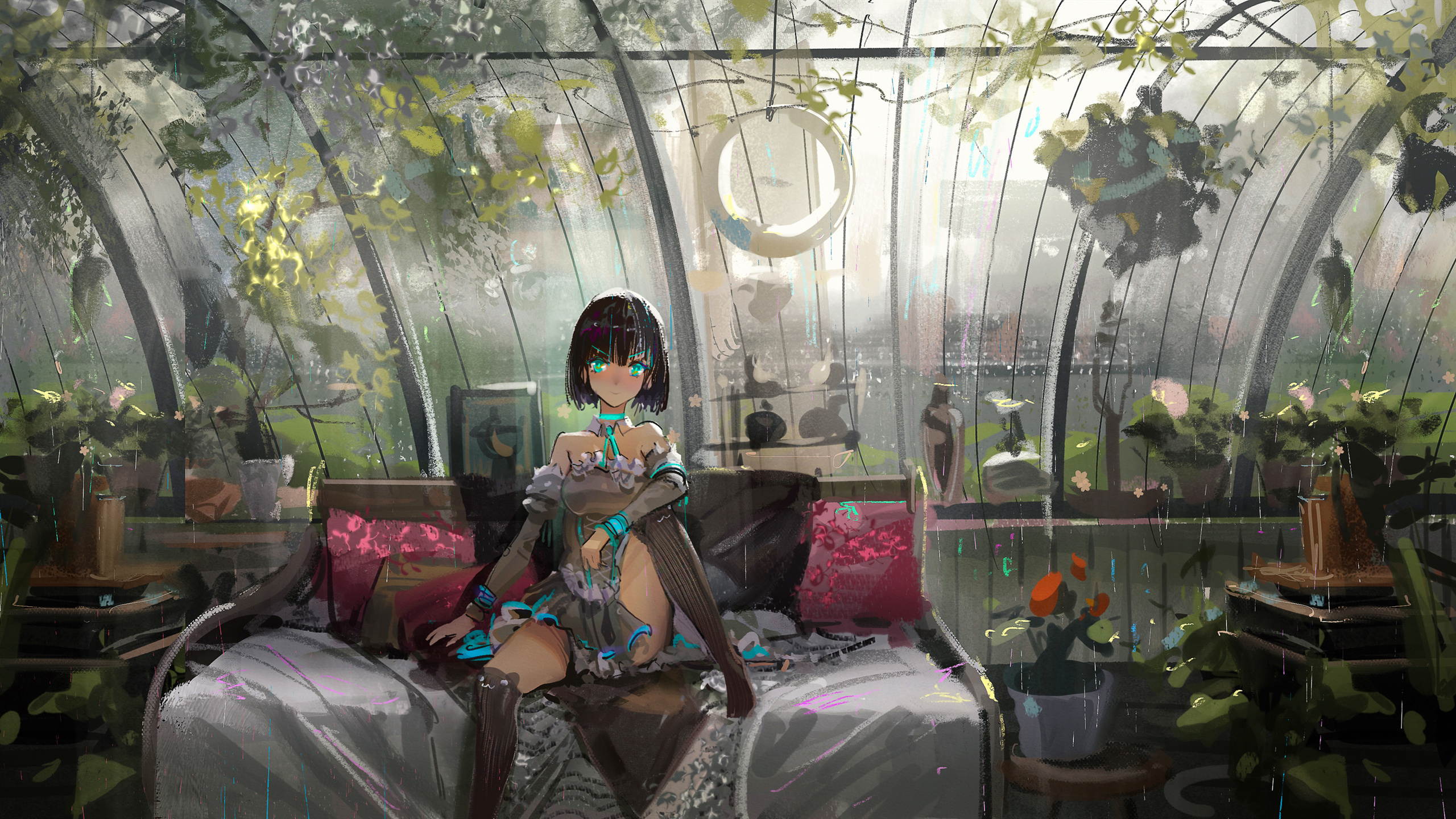 卡通人物,二次元,花圃,阳光