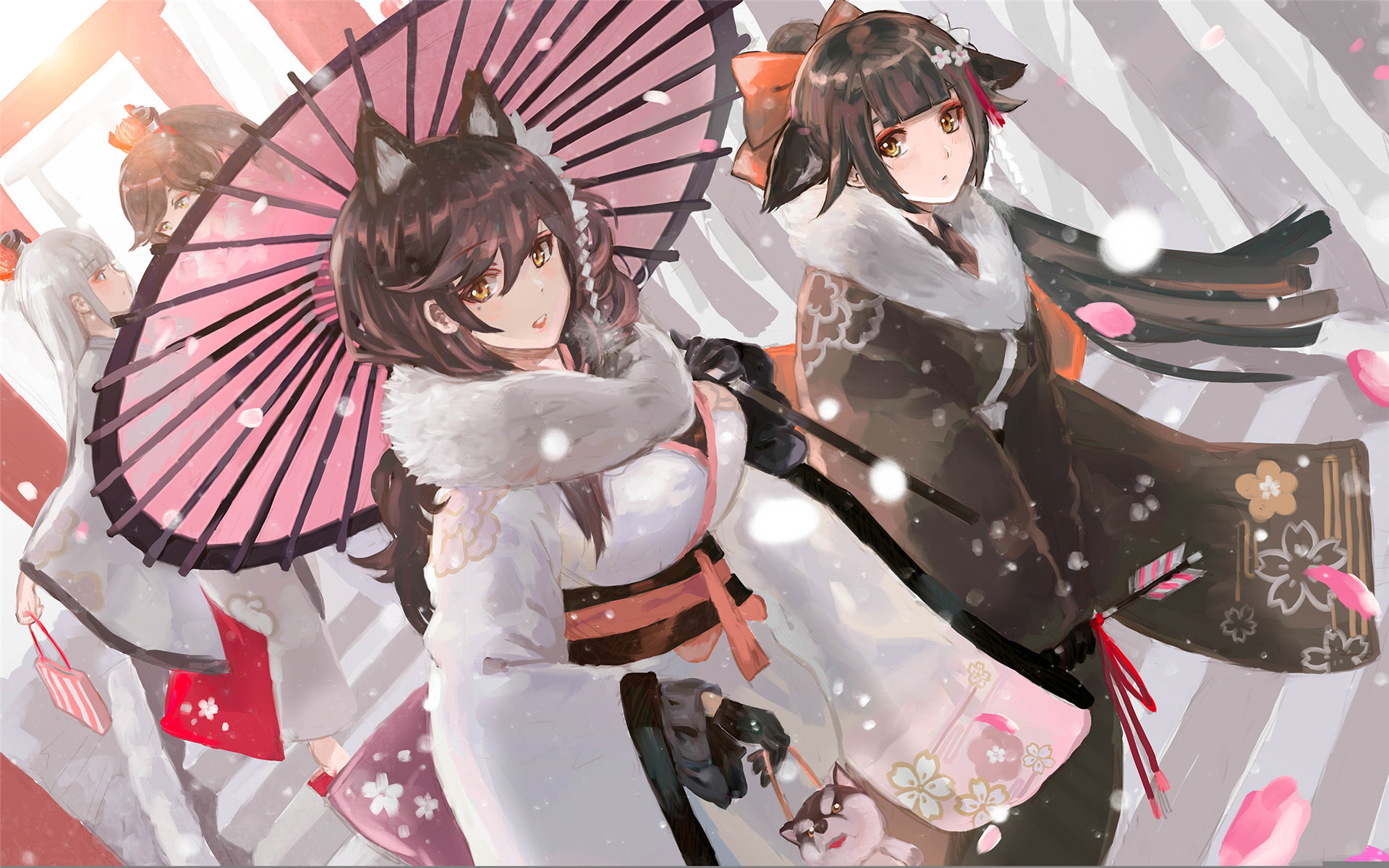 二次元,卡通人物,猫耳朵,下雪