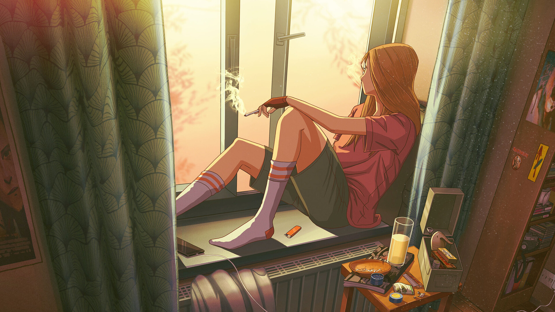 卡通人物,飘窗台