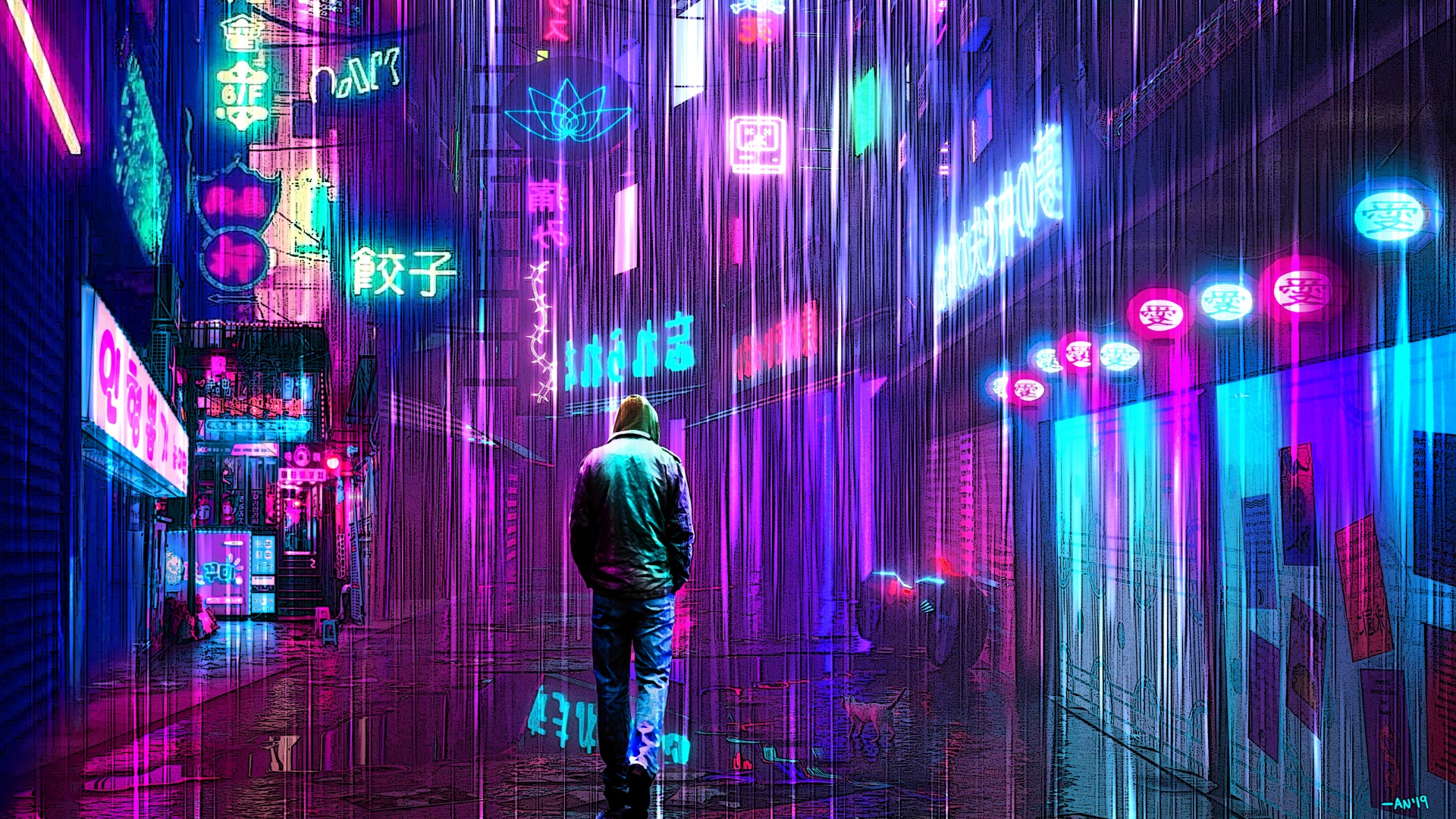 雨夜,街头,灯光