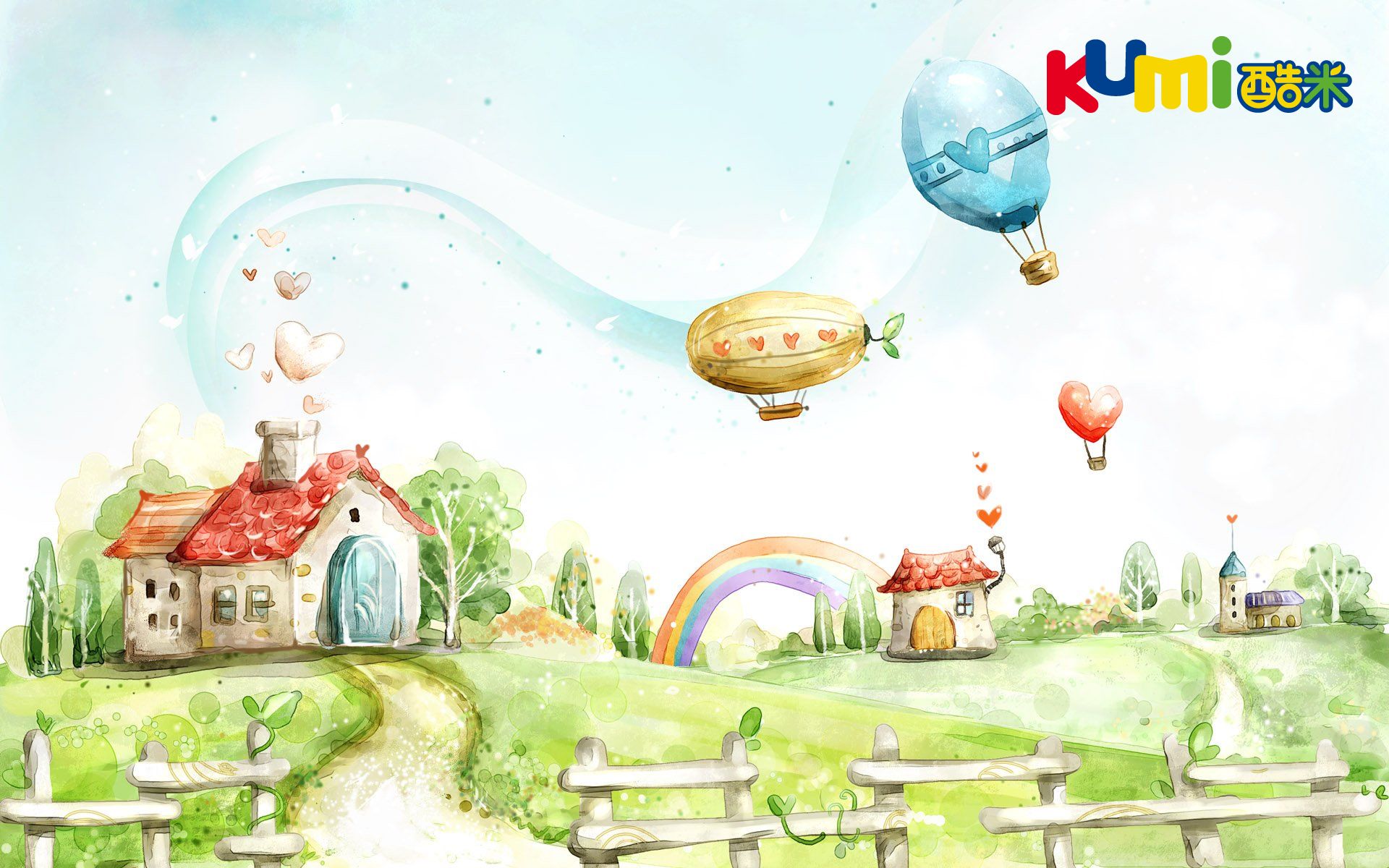 动漫,卡通,可爱,绿色植物,七彩虹,屋子,儿童桌面专用,尼玛