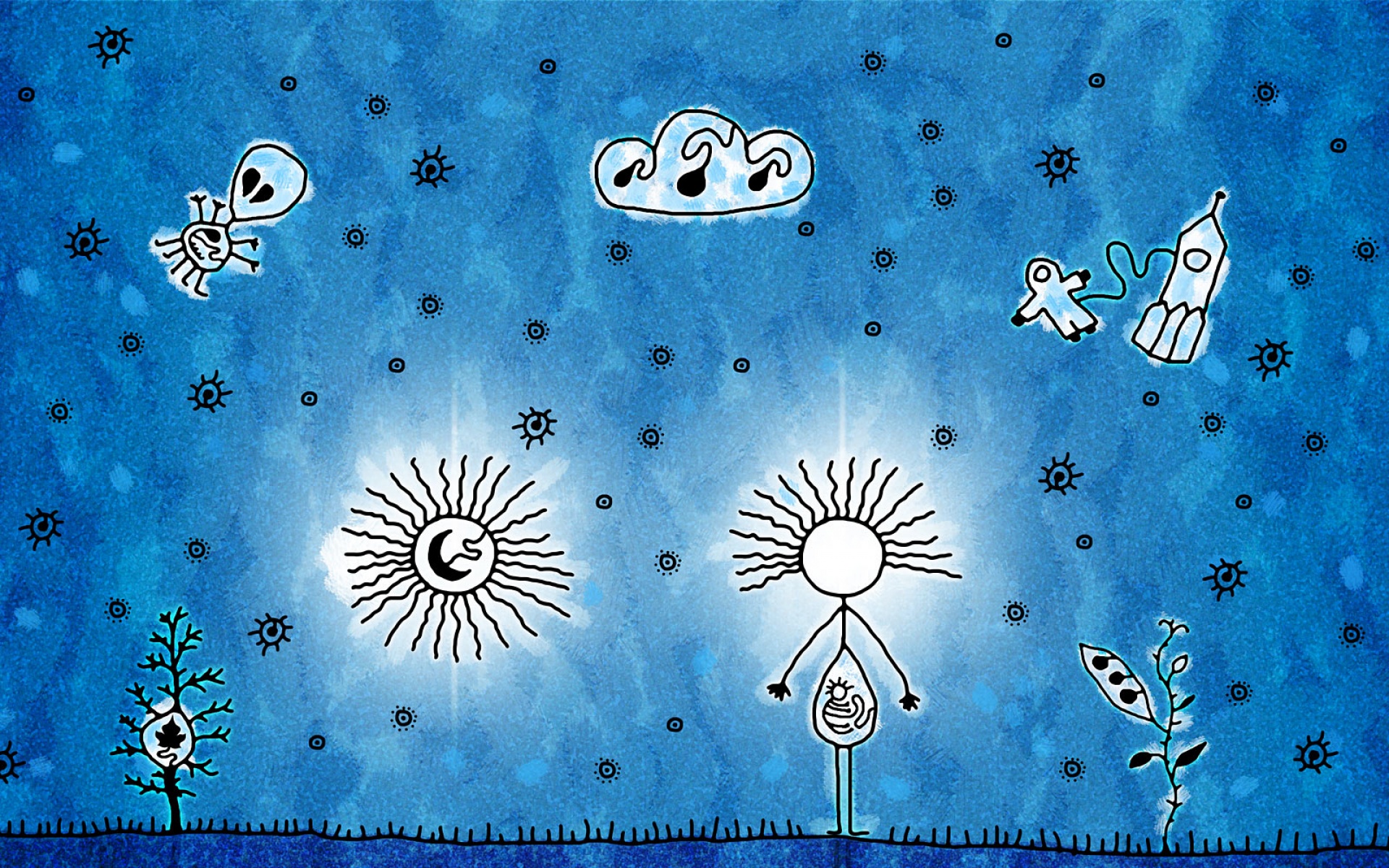 手绘,蓝色,儿童桌面专用