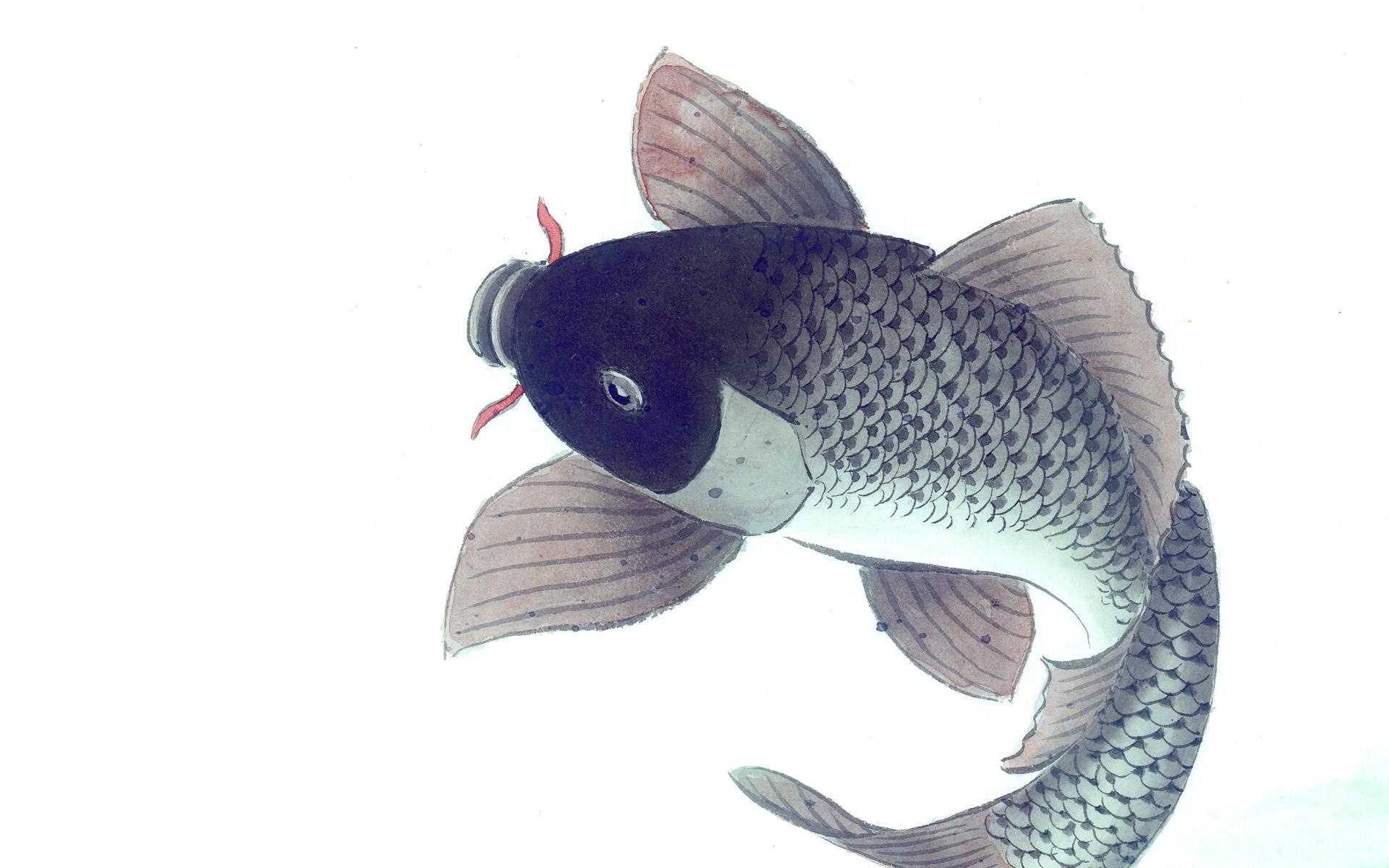 中国风,水墨画,鱼,手绘,2012Y十一月01D,创意,儿童桌面专用