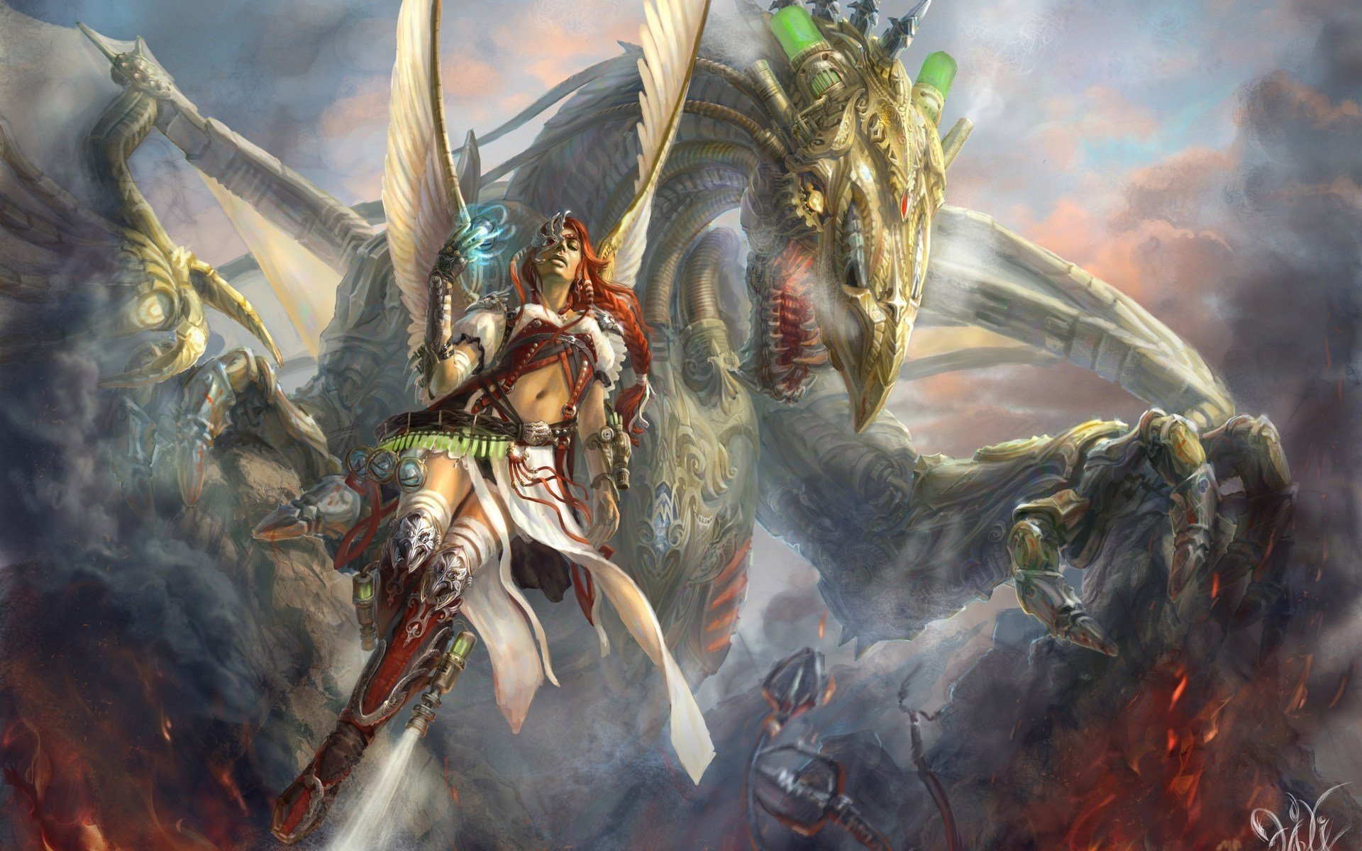 游戏,Cg图,高清,Mechanical,dragon,and,technomage