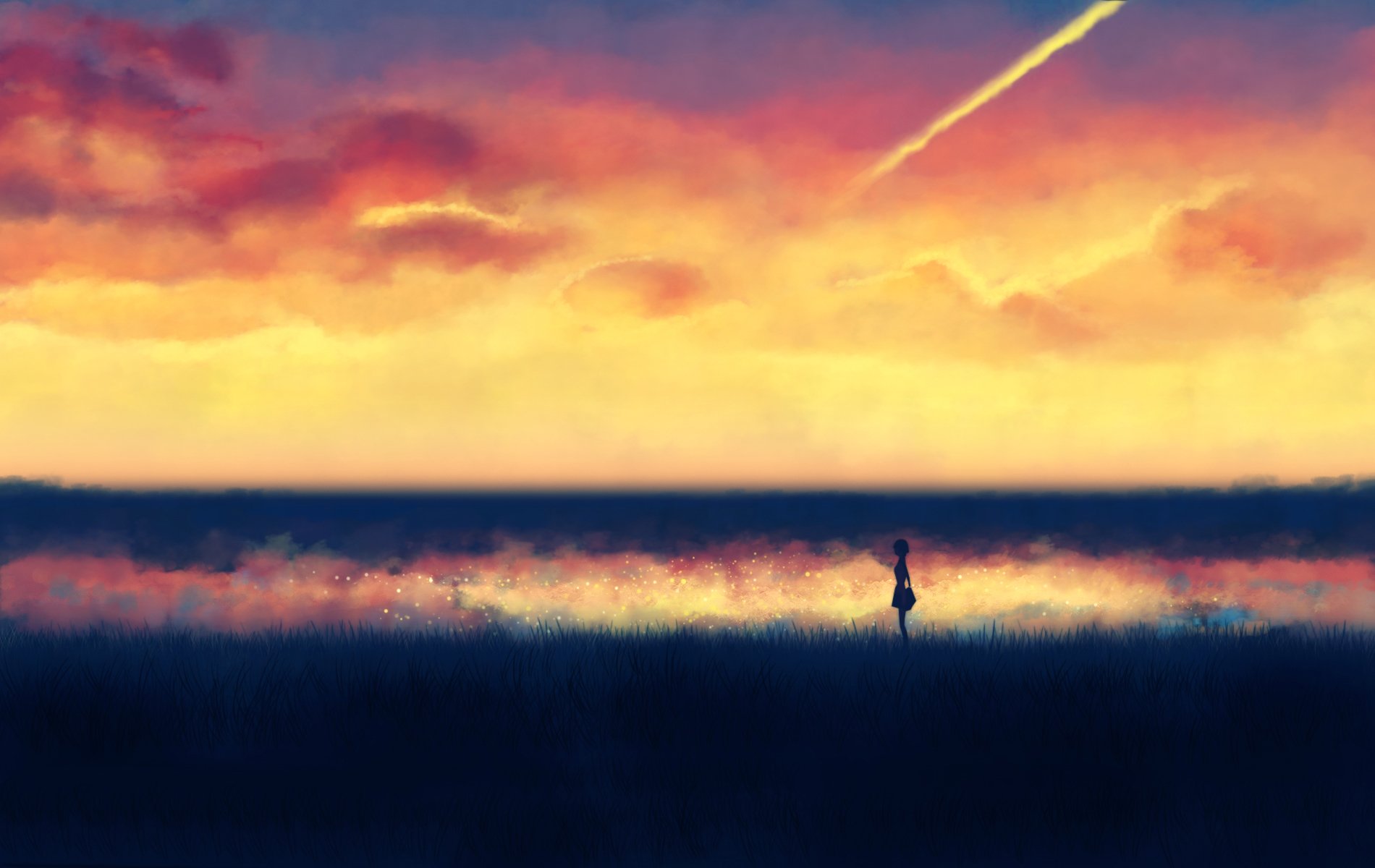 动漫,傍晚,夕阳,插画,儿童桌面专用