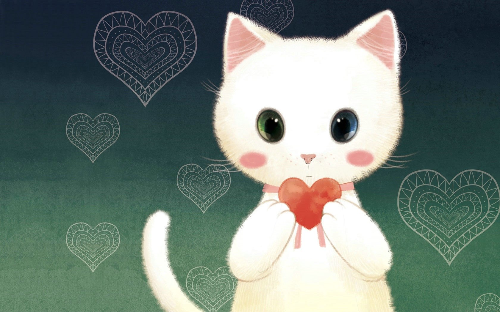 爱情美图,浪漫手绘,小白猫,心动