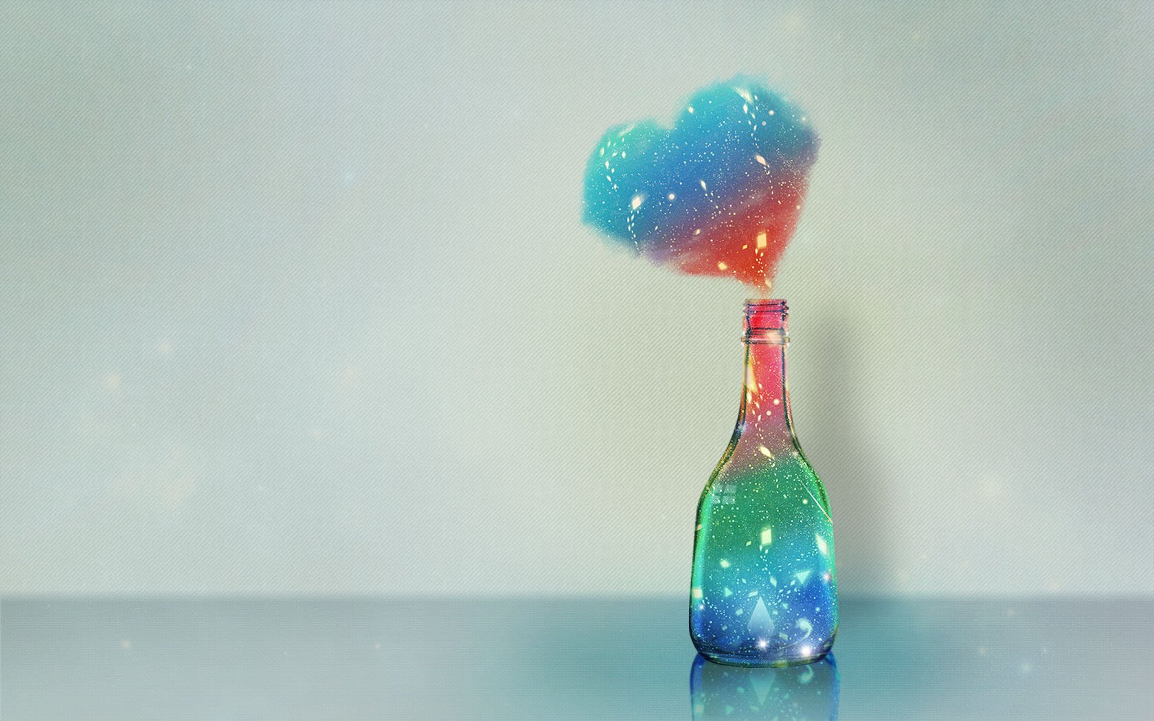 爱情美图,浪漫手绘,漂流瓶,彩虹,心