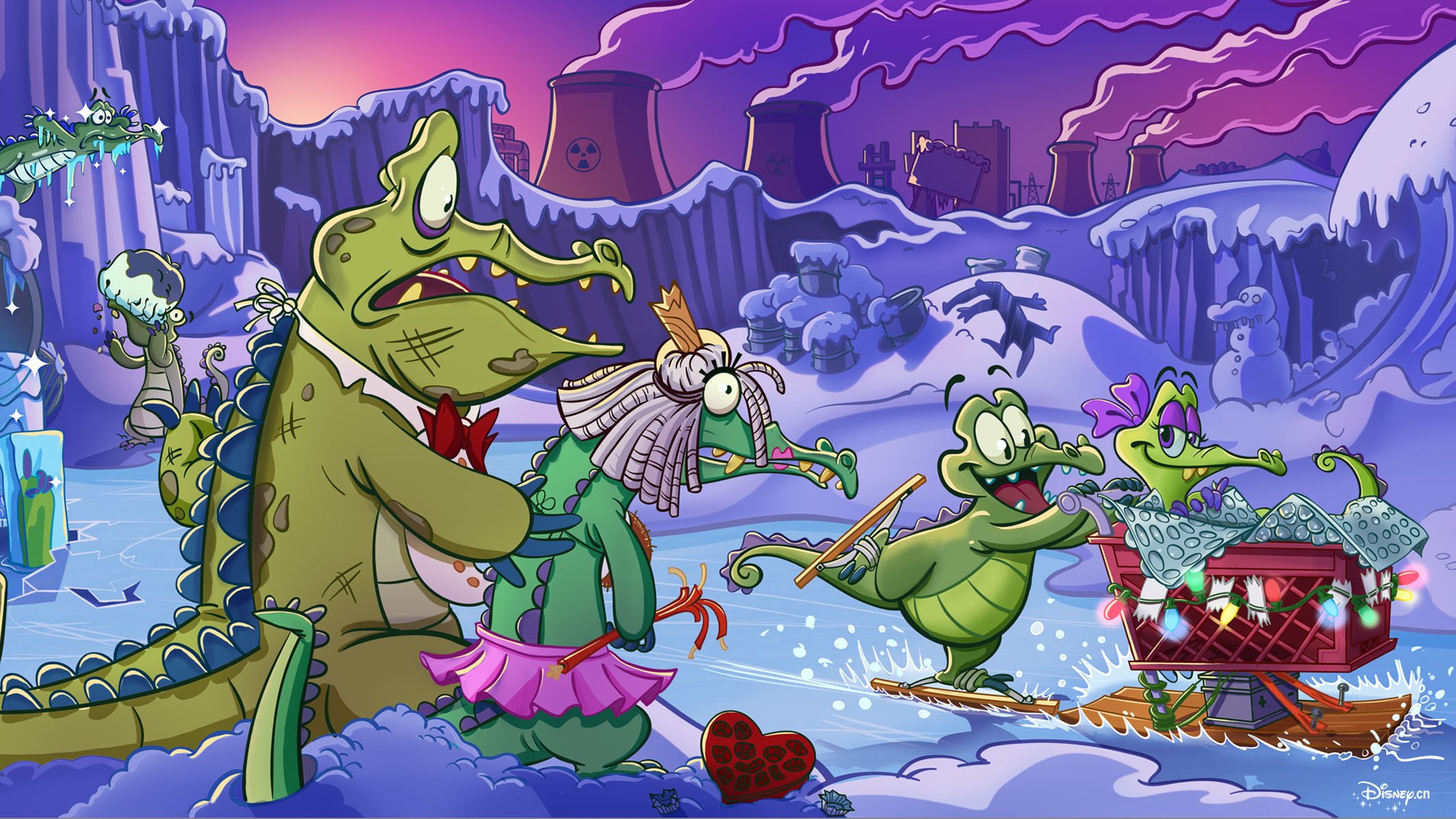 游戏,迪斯尼游戏,鳄鱼爱洗澡,插画