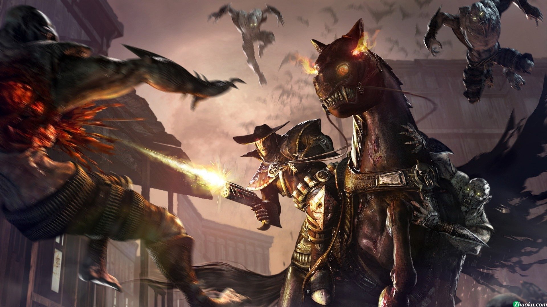 游戏,场景,插画,战斗,黑暗标靶,西部诅咒