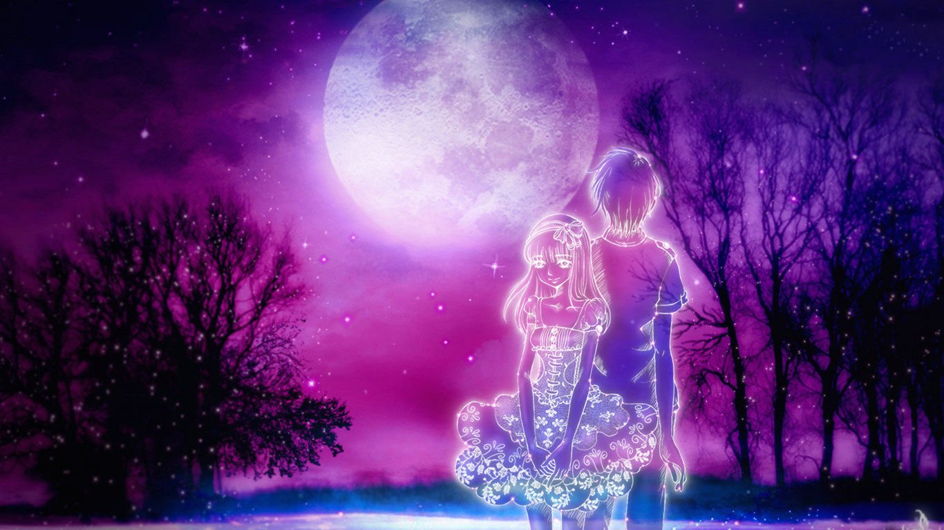 爱情美图,浪漫手绘,牵手,情侣,夜空