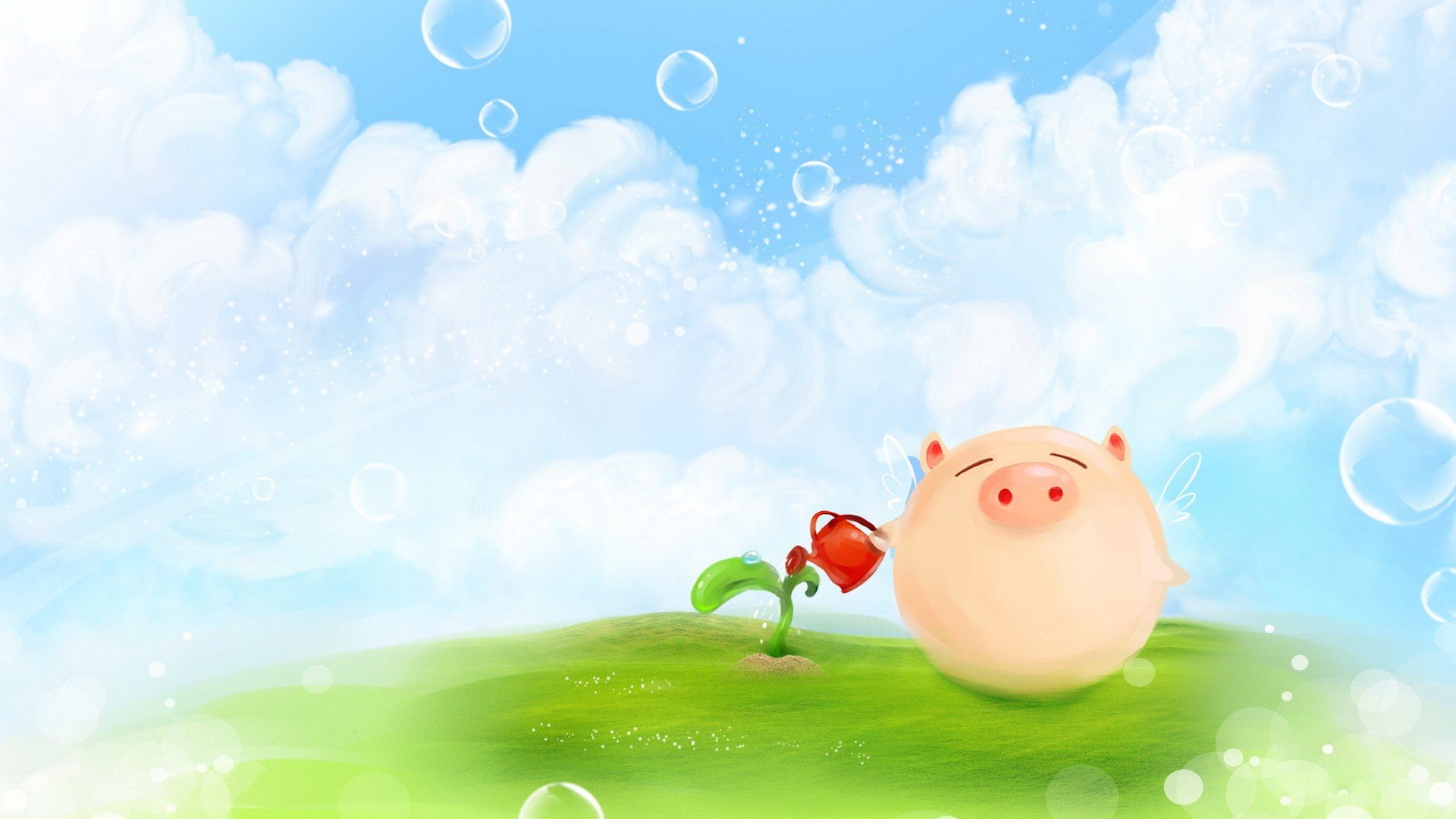 爱情美图,浪漫手绘,小猪,玫瑰