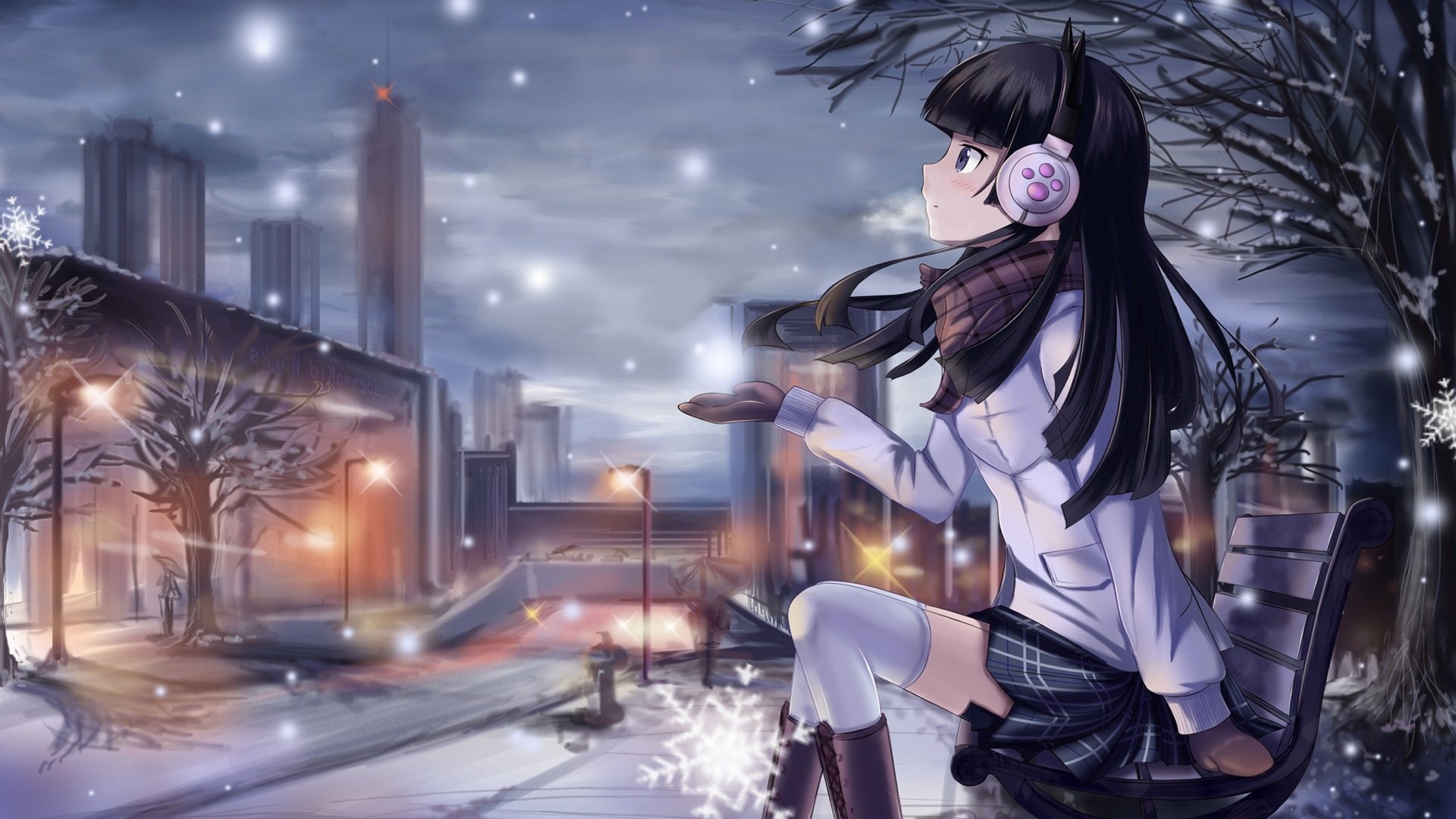 动漫,动漫少女,学生妹,冬天,可爱,插画,儿童桌面专用