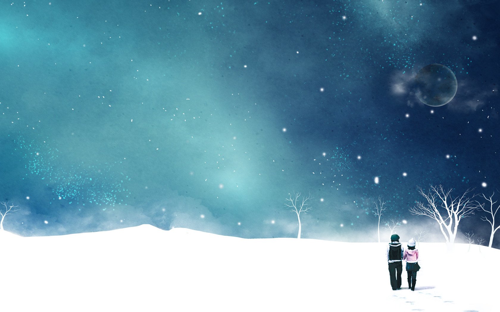 爱情美图,浪漫手绘,恩爱,雪地,爱你