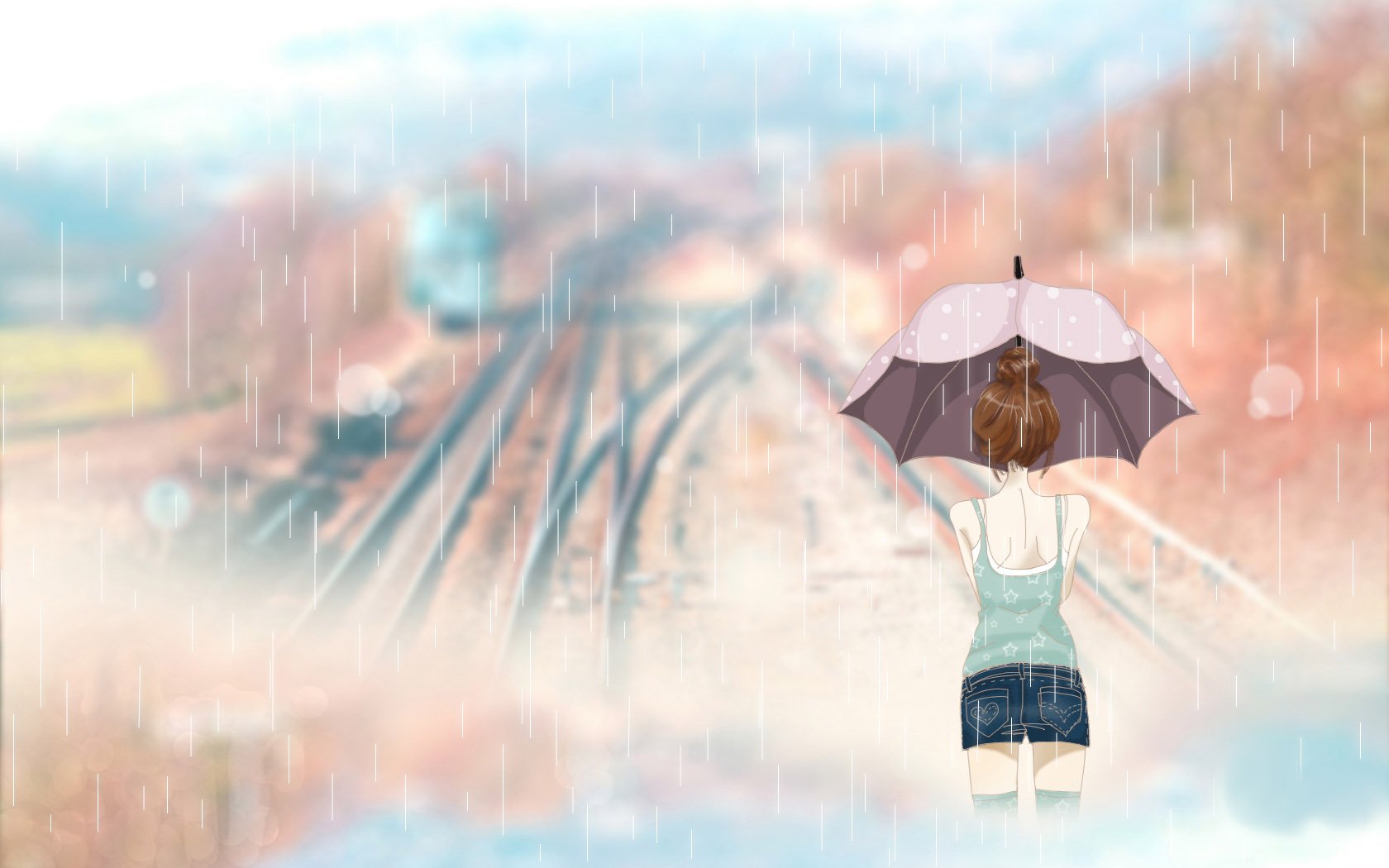 动漫,雨中等待,手绘,儿童桌面专用