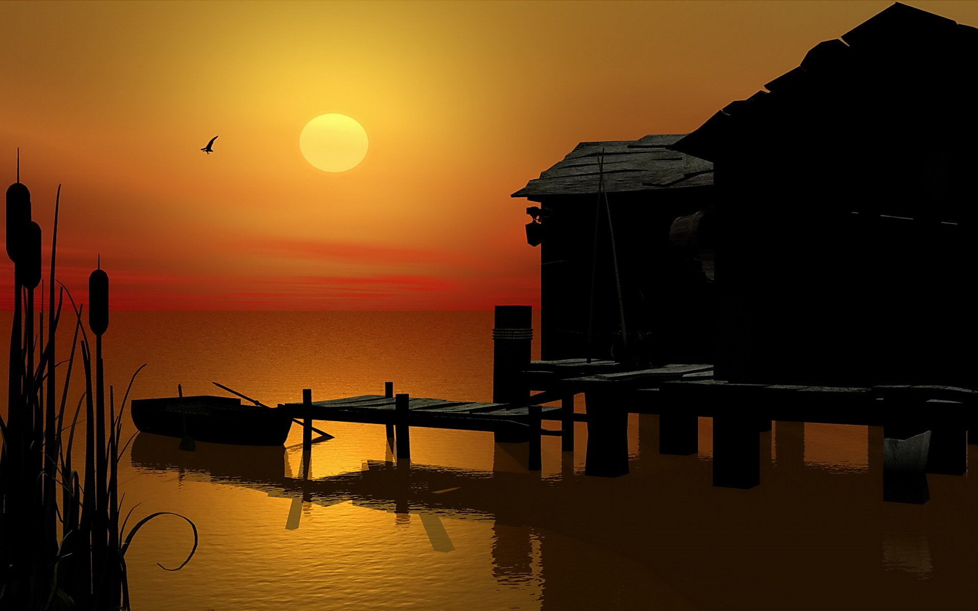 开阔,风景,阳光,风光,落日,日落,红日,余晖,落日余晖,房子,儿童桌面专用