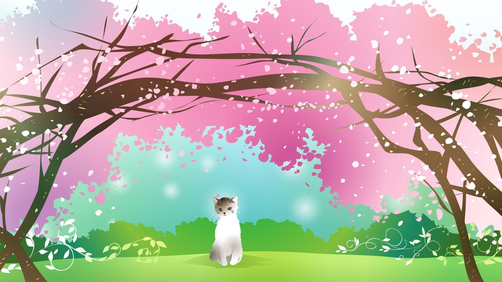 动漫,梦幻,插画,手绘,清新,小猫,儿童桌面专用